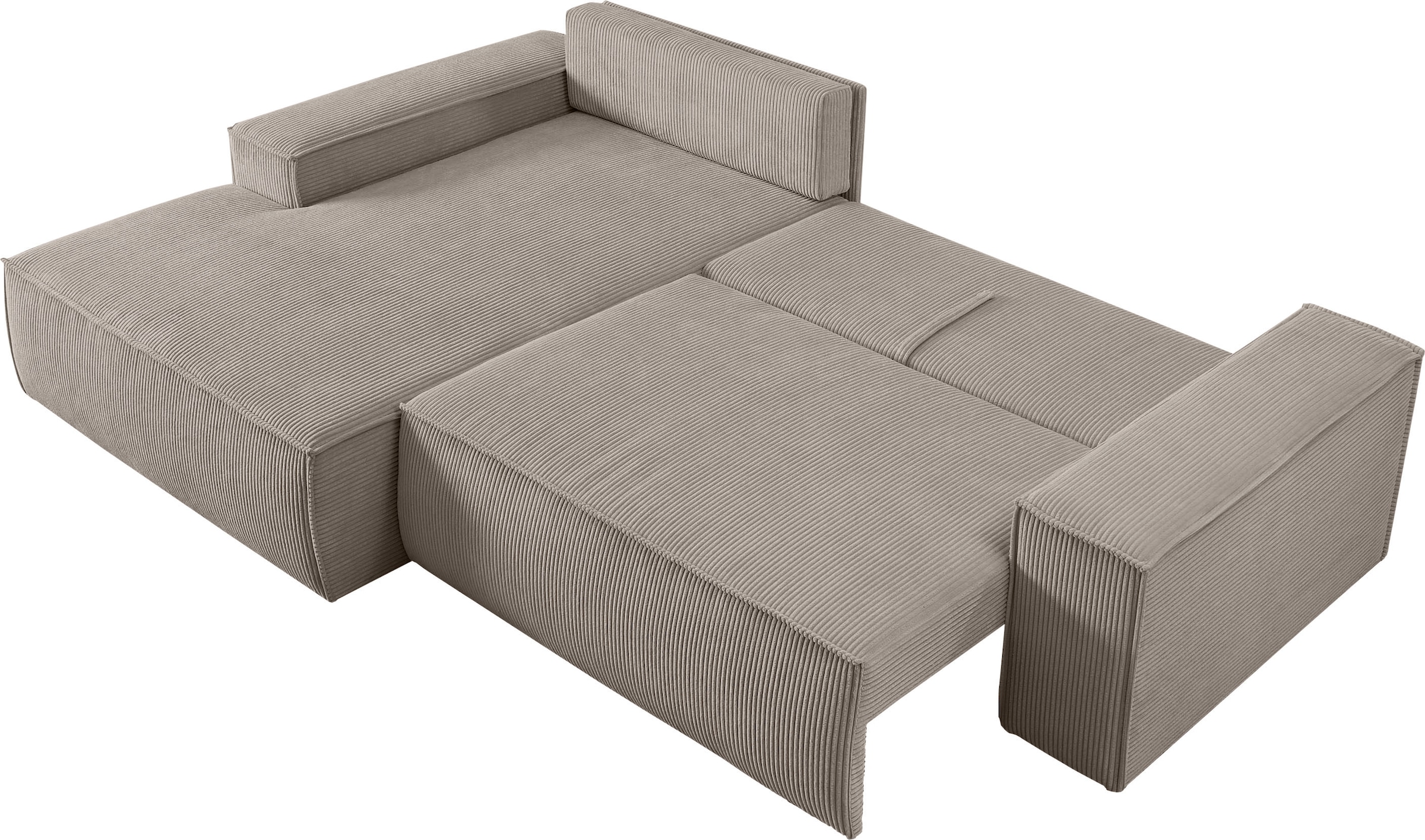 Home affaire Ecksofa »SHERWOOD Schlafsofa 267 cm, L-Form,«, Schlaffunktion mit Bettkasten (210x136 cm), Cord, Vintage, Samtvelours