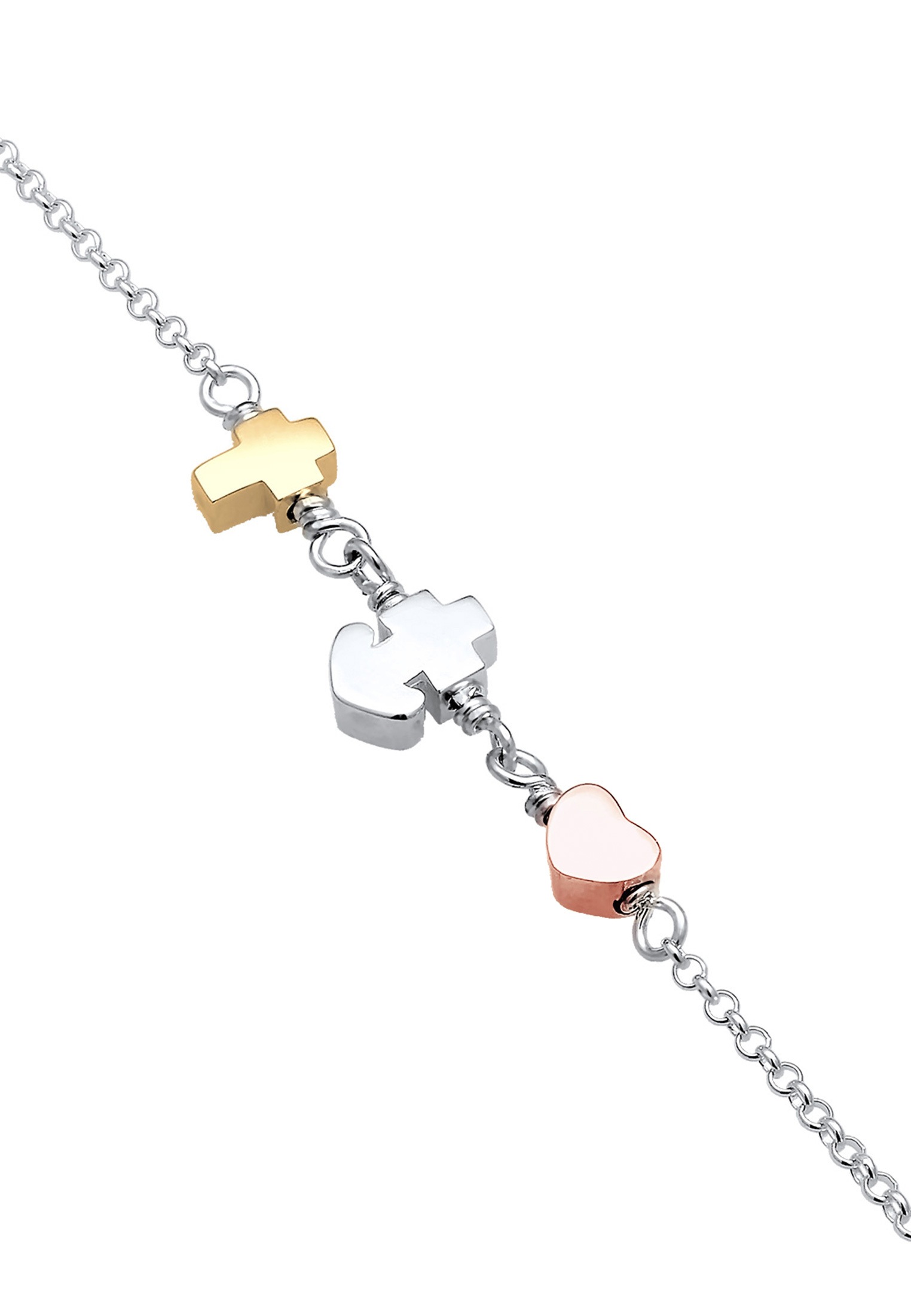 Elli Armkette »Armband Herz Anker Kreuz Tri-Color Symbol 925 Sterling Silber«
