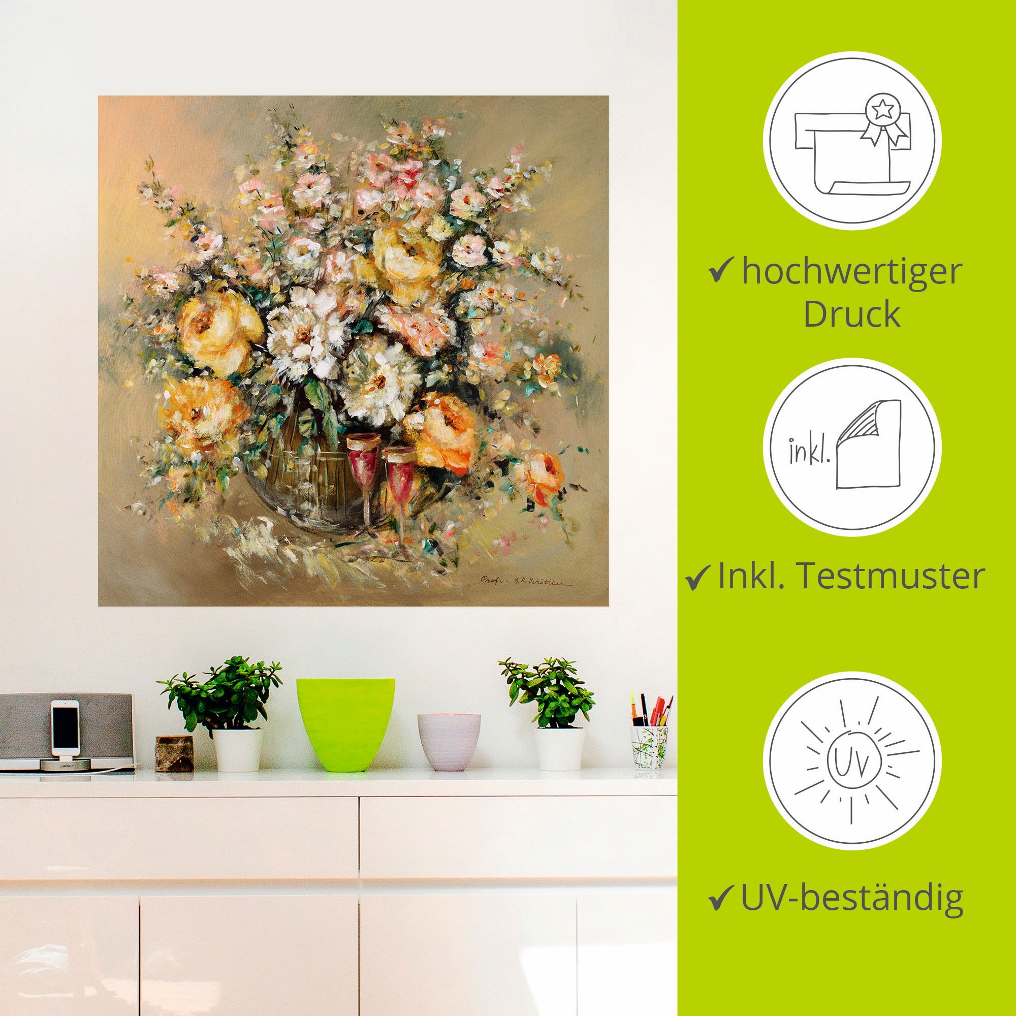 Artland Wandbild »Blumen und Spirituosen«, Blumen, (1 St.), als Leinwandbild, Poster, Wandaufkleber in verschied. Größen