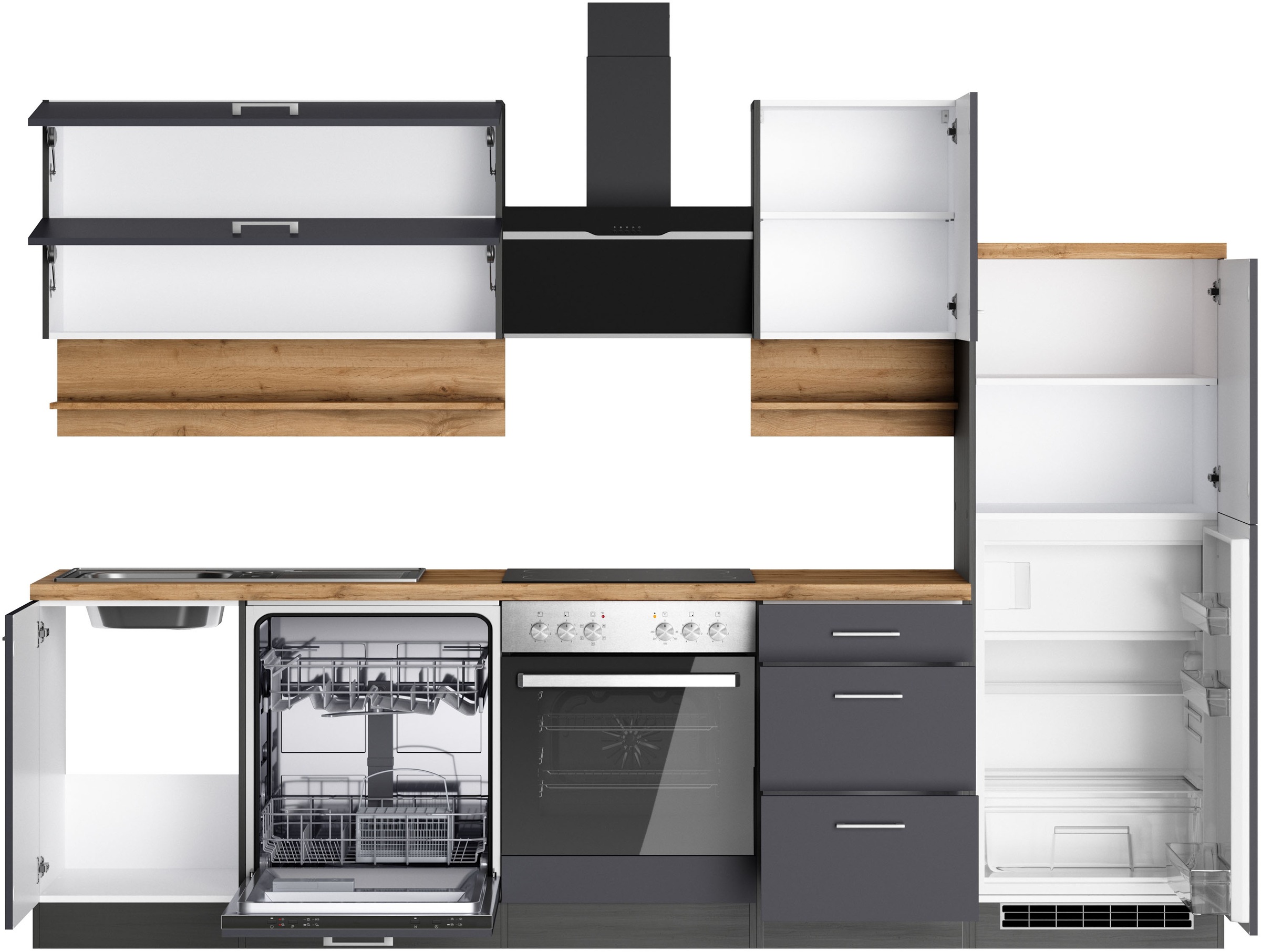 KOCHSTATION Küchenzeile »KS-Milan« 280 cm breit, robuste Metallauszüge, viel Stauraum