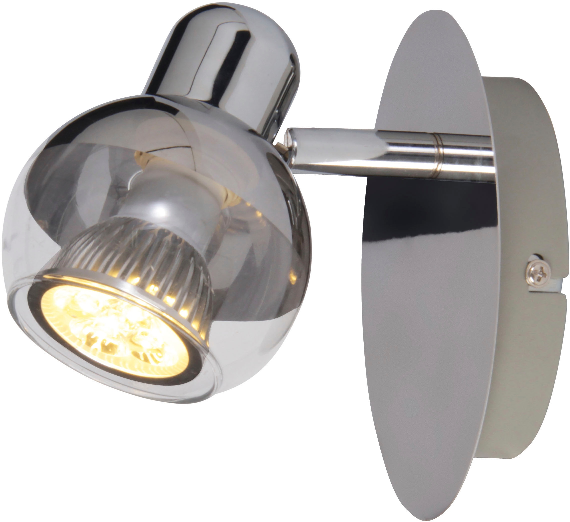 näve Wandstrahler »Boccia« GU10 1 Stk. Warmweiß 1flg. incl. LED GU10 6W, chrom, Glasschirm, verstellbarer Spot, D:14cm