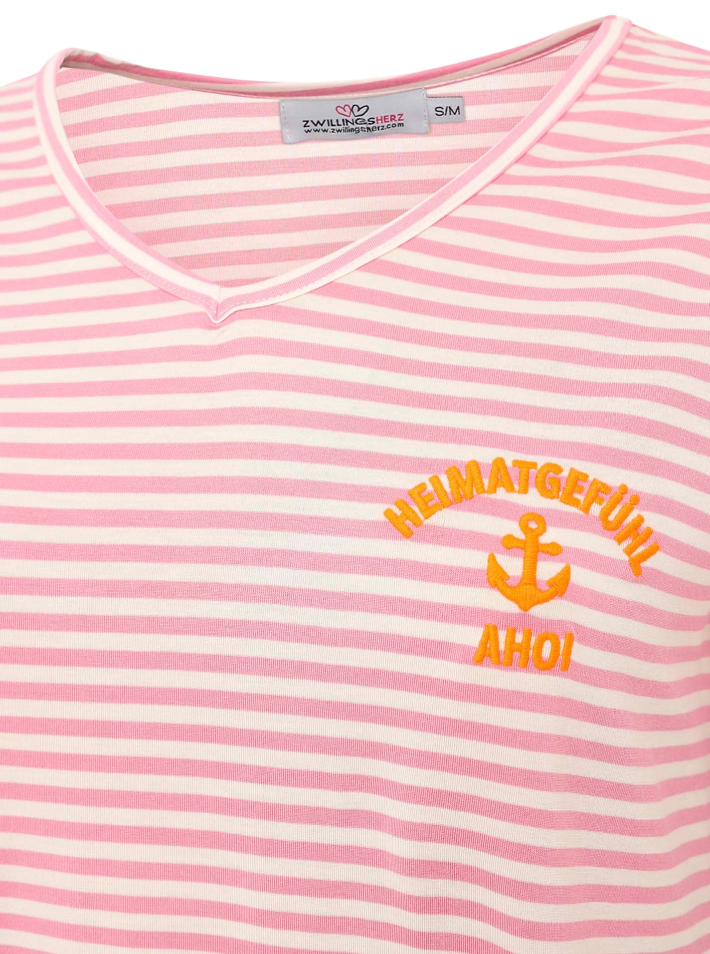 Zwillingsherz T-Shirt »"Heimatgefühl"« V-Neck, gestreift, kleines Motiv gestickt mit Anker