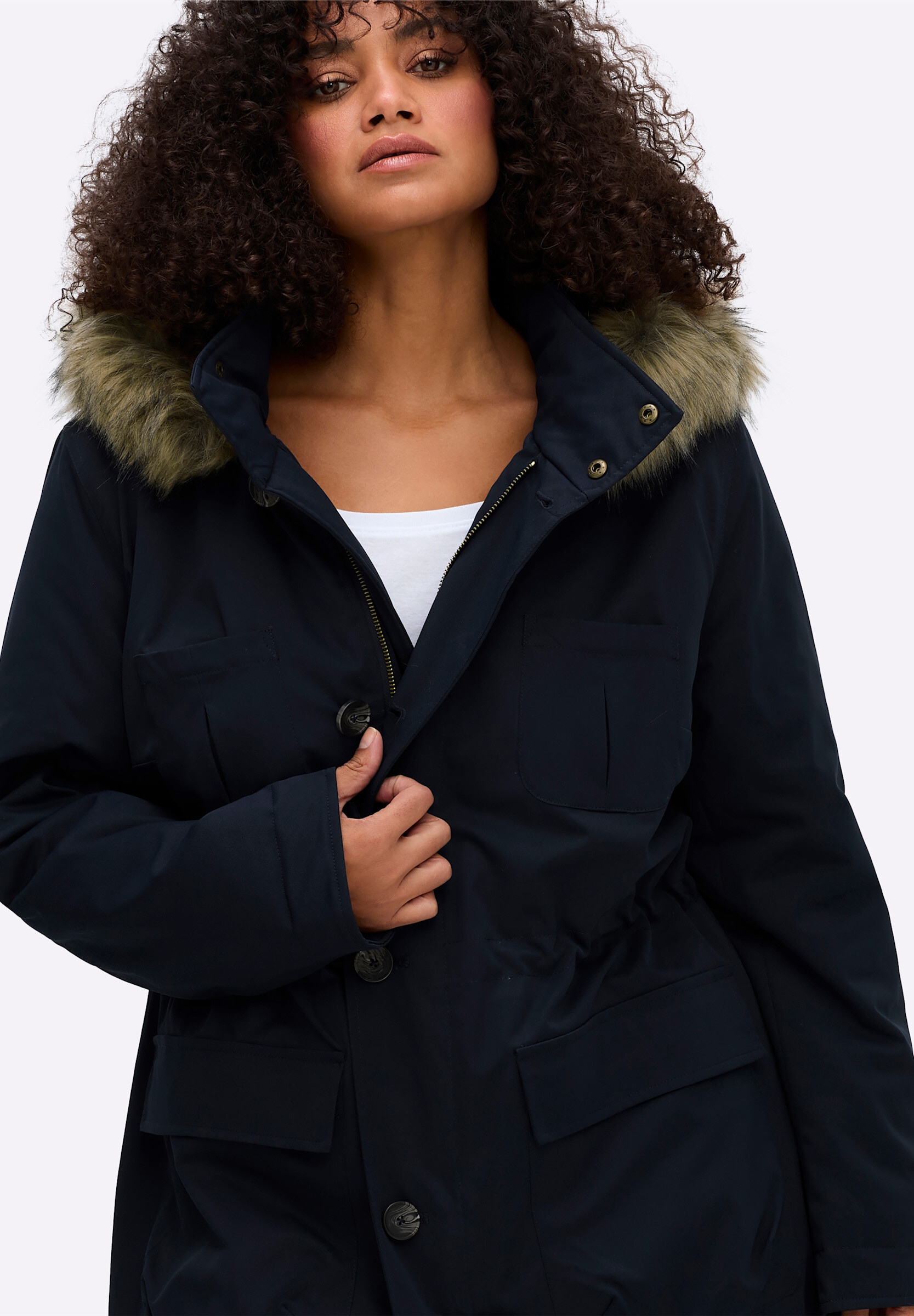 sheego by Joe Browns Parka »Outdoorjacke Parka mit Bumenstickerei am Rücken« mit Kapuze