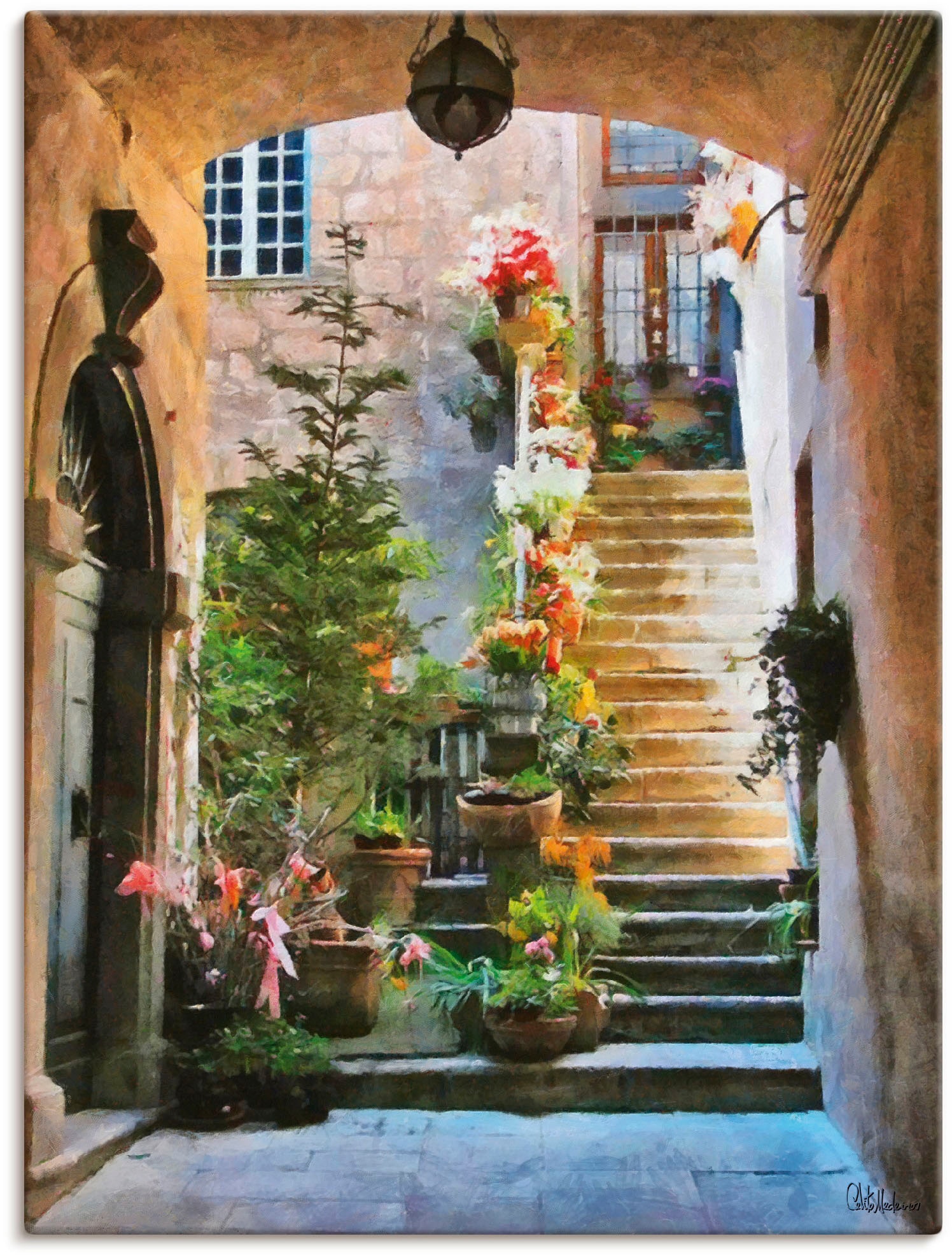 Wandbild »Treppe mit Blumen«, Elemente der Architektur, (1 St.), als Leinwandbild,...