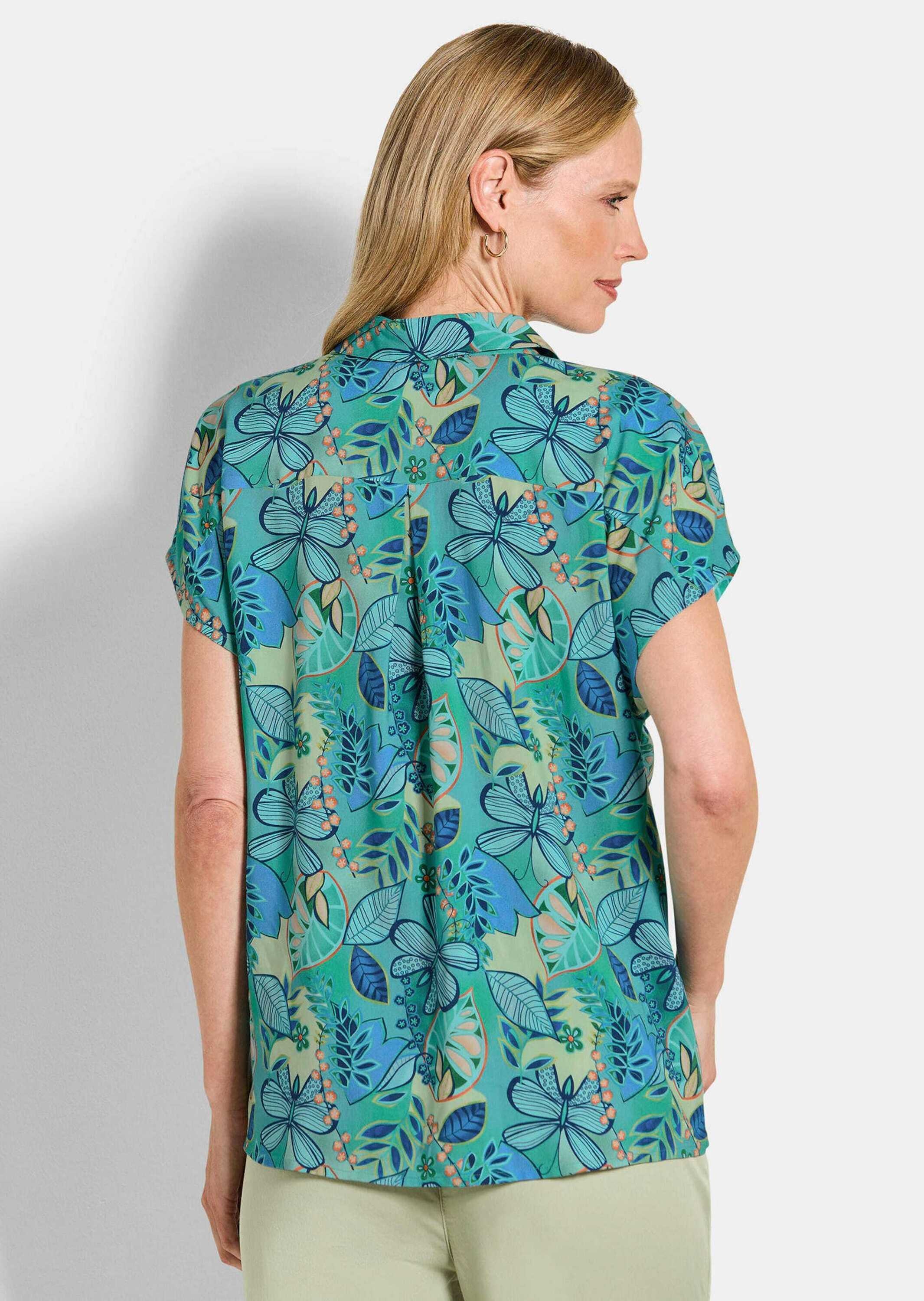 GOLDNER Hemdbluse »Kurzgröße Hemdbluse mit floralem Design« Sattel im Rückenteil