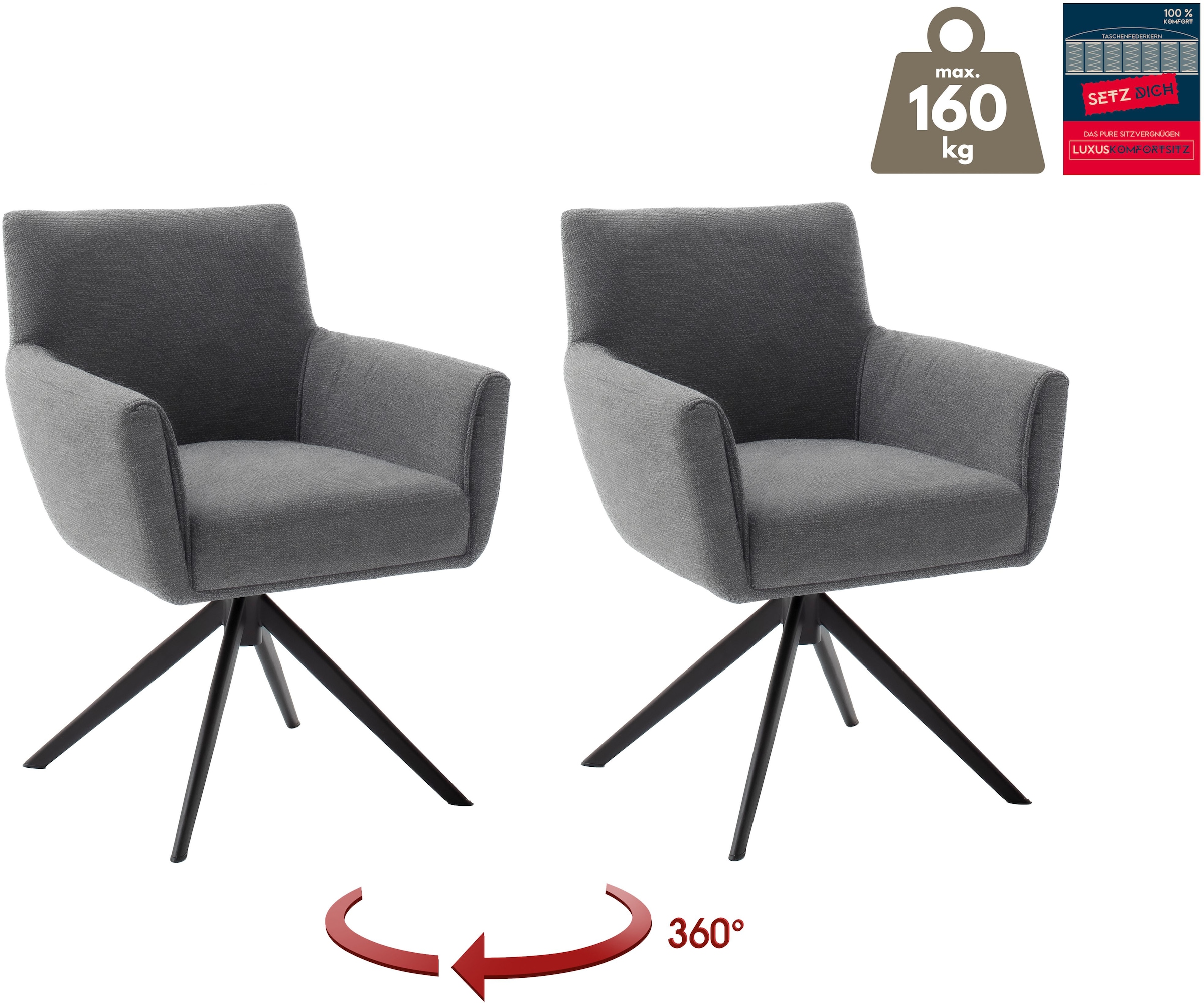 MCA furniture 4-Fußstuhl »WILSON Esszimmerstuhl, Armlehnstuhl, Polsterstuhl, modern« (Set) 2 Stk.Stuhl, Armlehnenstuhl, drehbar, Taschenfederkern, belastbar 160 kg,XXL
