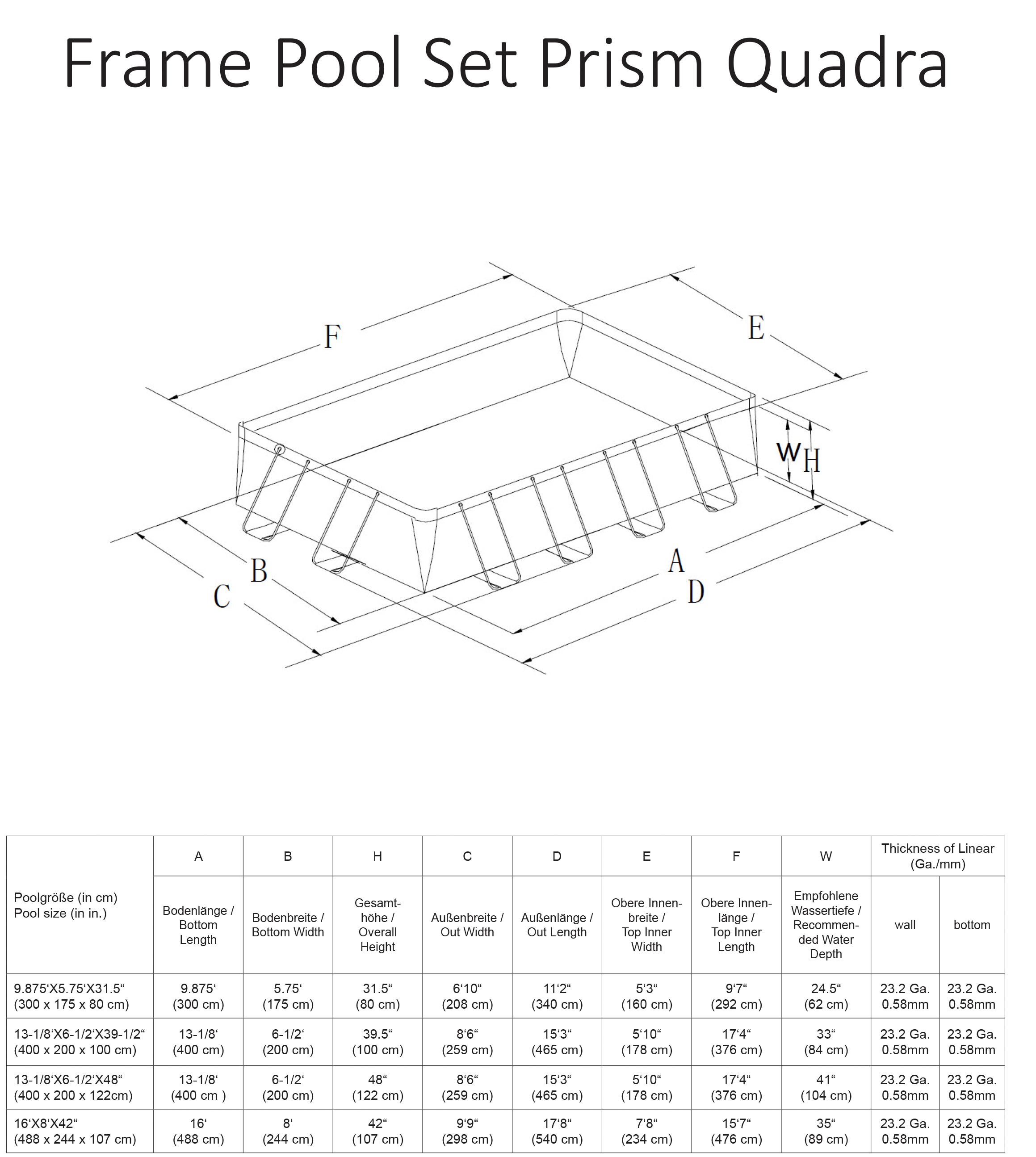Intex Framepool »PrismFrame«, (Set), BxLxH: 200x400x122 cm