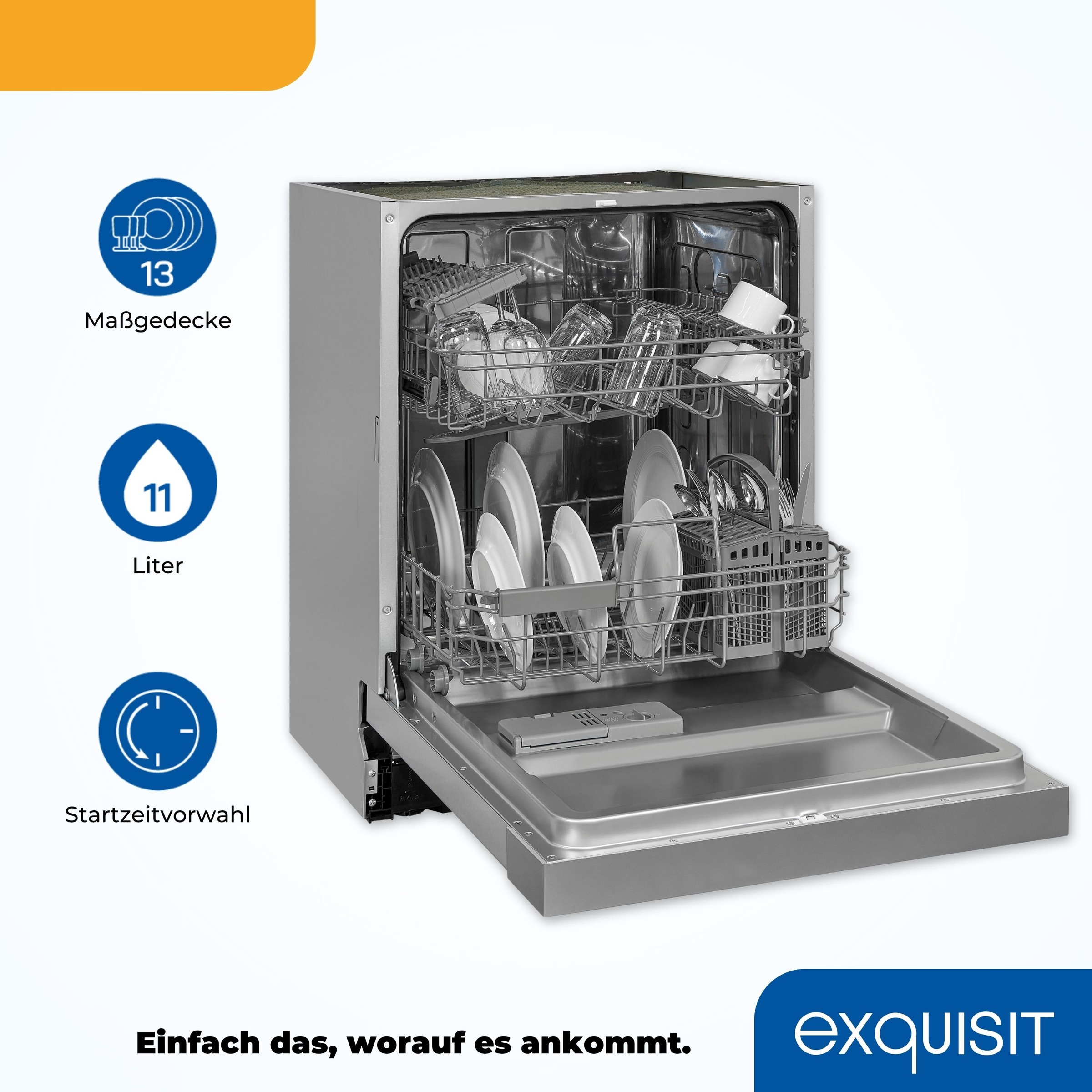 exquisit Unterbaugeschirrspüler »EGSP9313-EF-030E inox«, 13 Maßgedecke