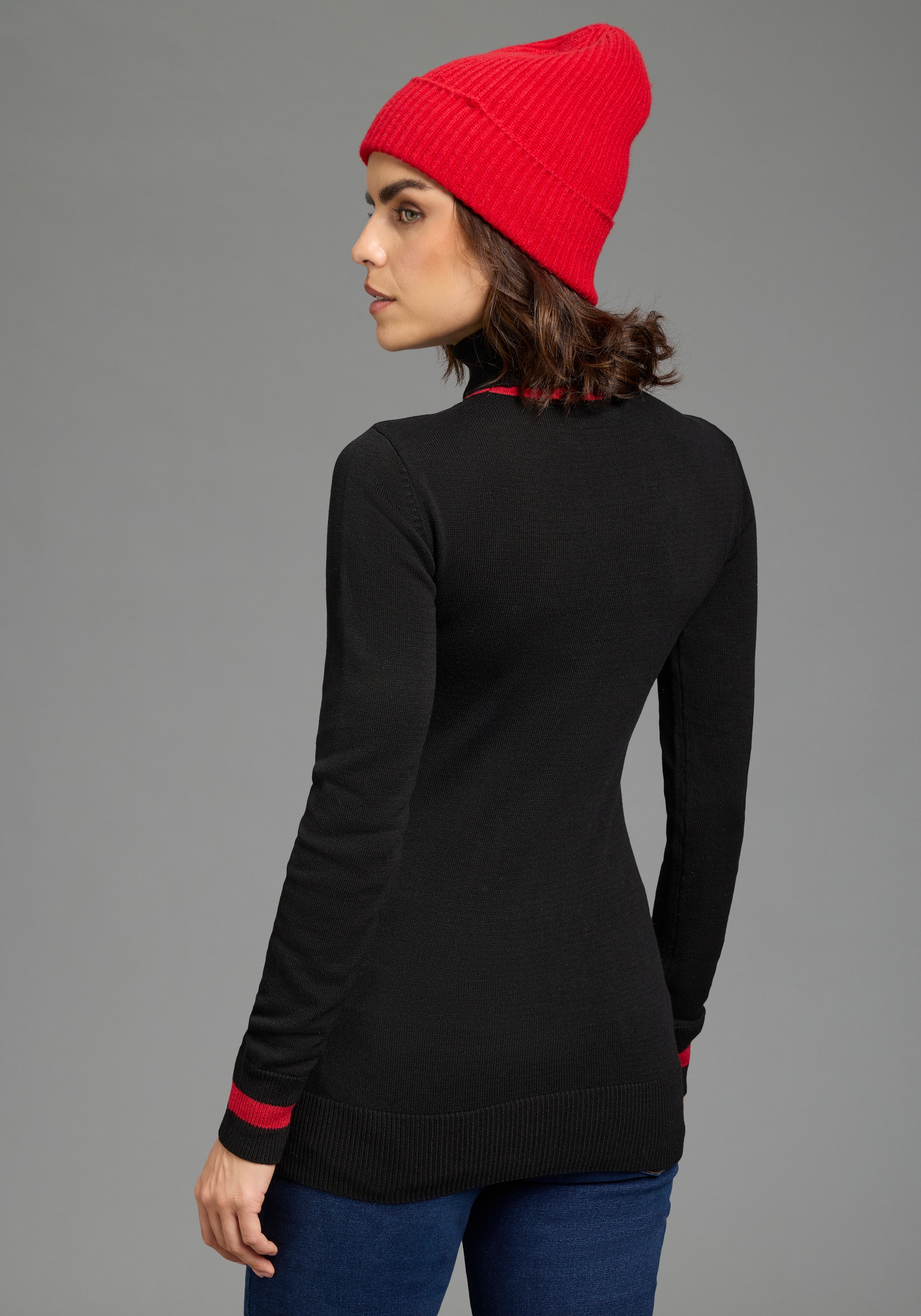 AJC Rollkragenpullover Feinstrick mit trendy Kontraststreifen