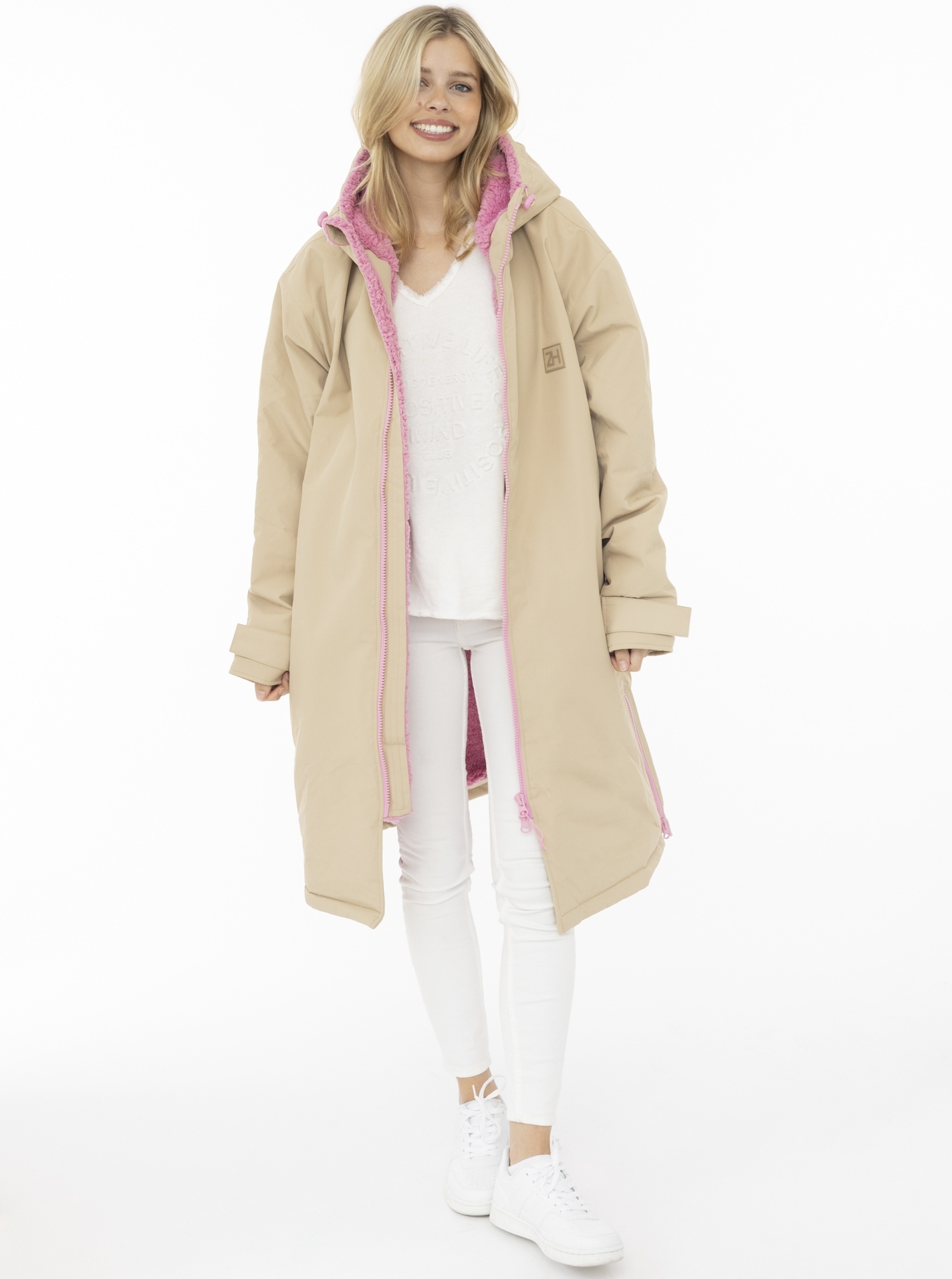 Zwillingsherz Kurzmantel »"Oversize Windjacke ZH"« seitliche Taschen, Kapuze, Reißverschluss, Teddy Futter, Oversized