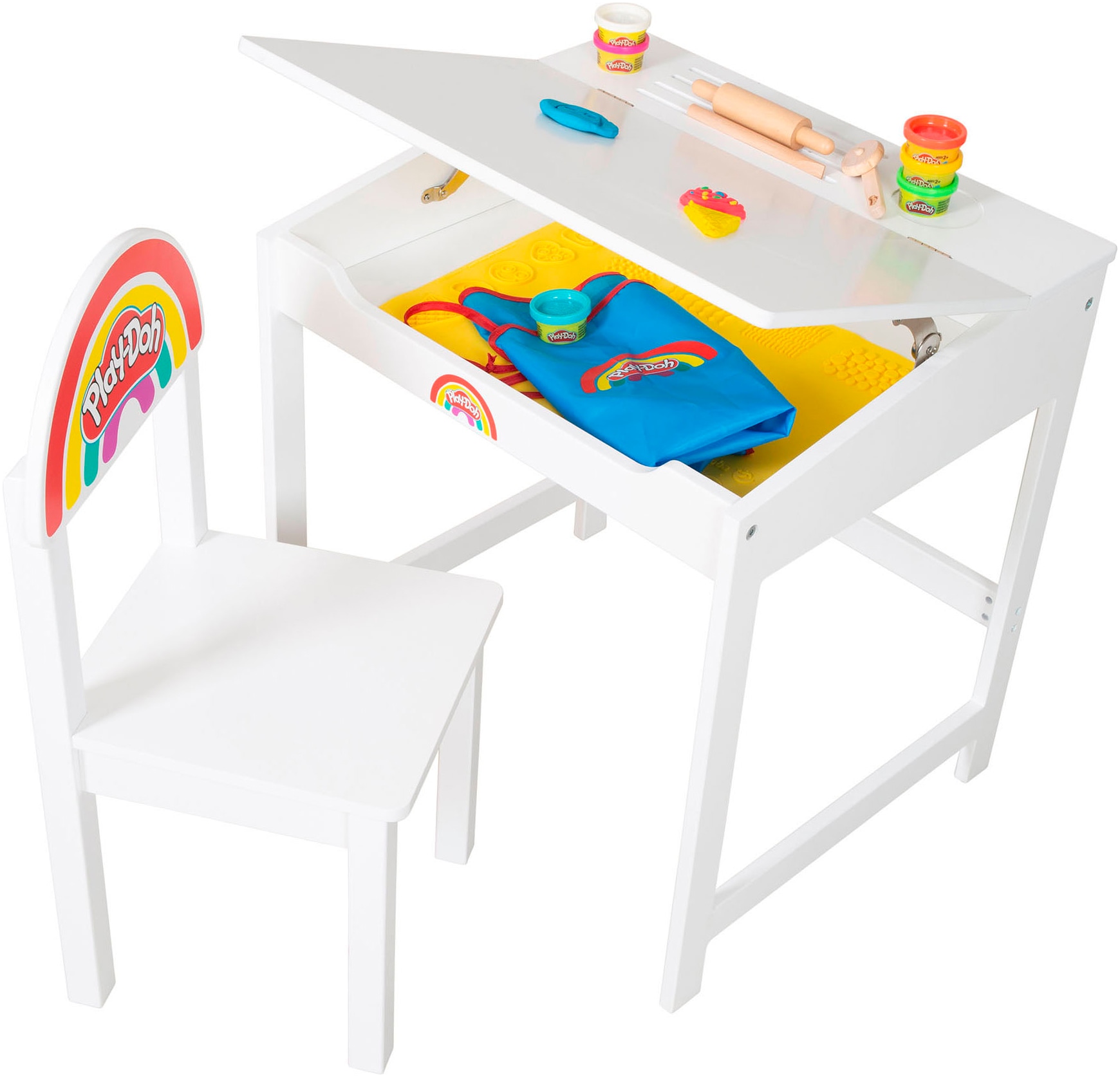 roba® Kindersitzgruppe »Play-Doh Schulpult«, (Set), inkl. 3D-Kreativmatte, 6 Knetdosen, Schürze