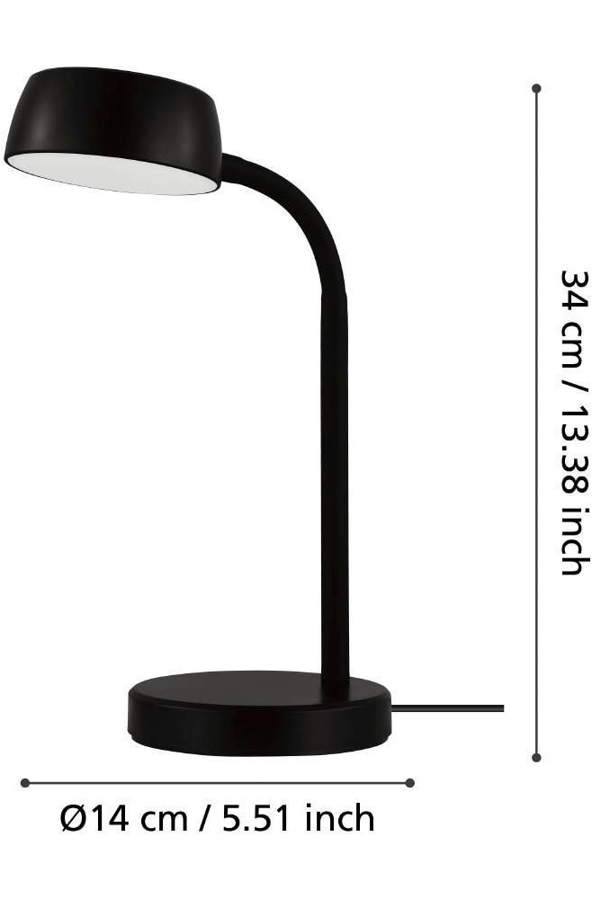 EGLO Tischleuchte »CABALES Tischleuchte, schwarz, Wippschalter am Leuchtkopf, Tischlampe«, 1 flammig, Leuchtmittel LED-Modul | LED wechselbar, Tischlampe, Nachttischlampe, Kunststoff, modern, warmweiß, H:31xD:14cm