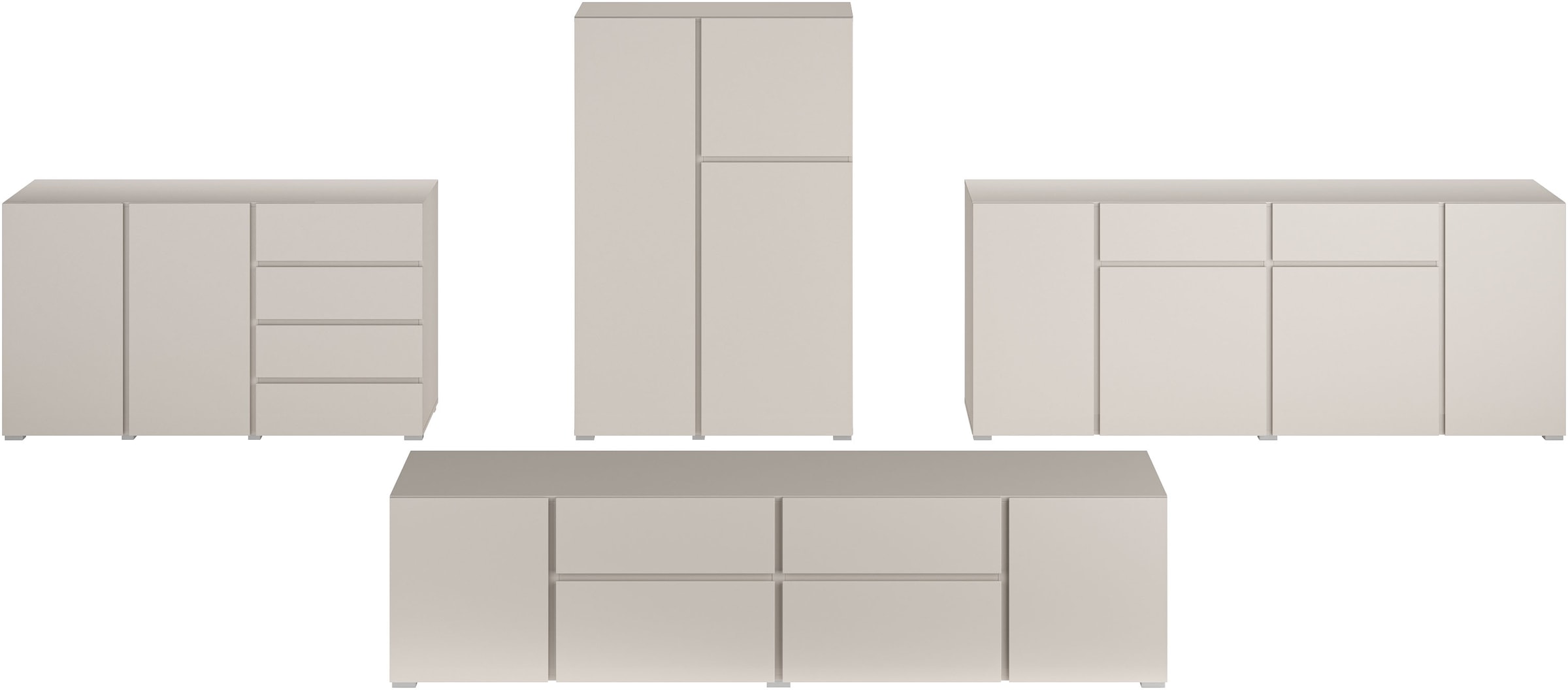 OTTO home Sideboard »Metric,Breite 195 cm, grifflose Kommode 4 Türen/2 Schubkästen« Schubladenschrank mit viel Stauraum, Einlegeböden verstellbar