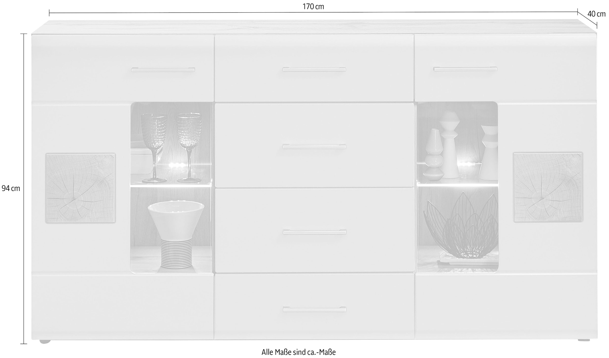 Innostyle Sideboard »Sideboard SINFONIE, 170/94/40 cm BxHxT« 1 Stk. tlg. 2 türig, 4 Schubkästen, LED-Beleuchtung, Soft-Close