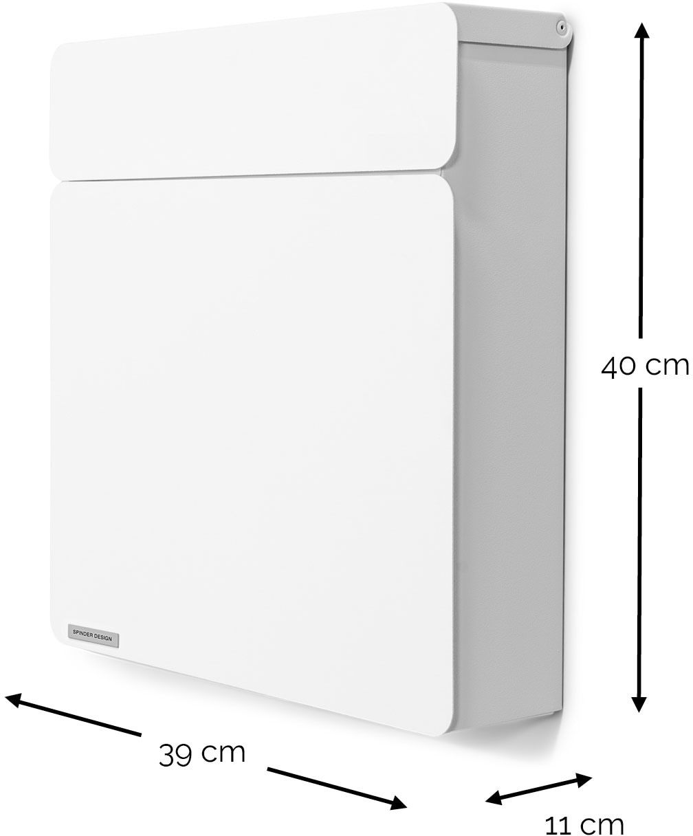 Spinder Design Briefkasten »INBOX«, (1 St.), Moderner, wetterfester Briefkasten aus pulverbeschichtetem Stahl