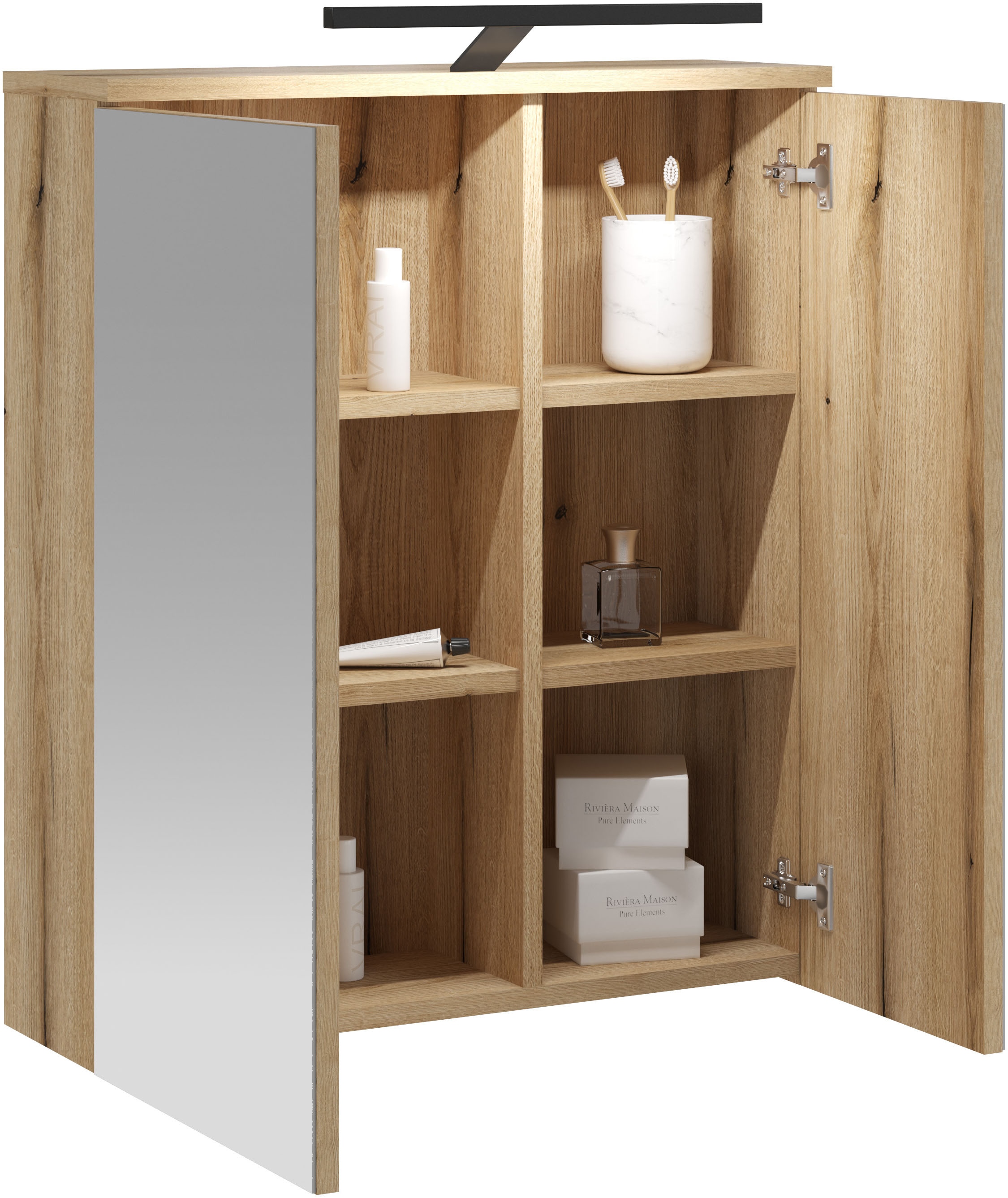 INOSIGN Badspiegel »Oslo, Spiegelschrank in Eiche Evoke, Spiegel im skandinavischen Design«, Aufbewahrungsschrank mit 2 Spiegeltüren, mit LED
