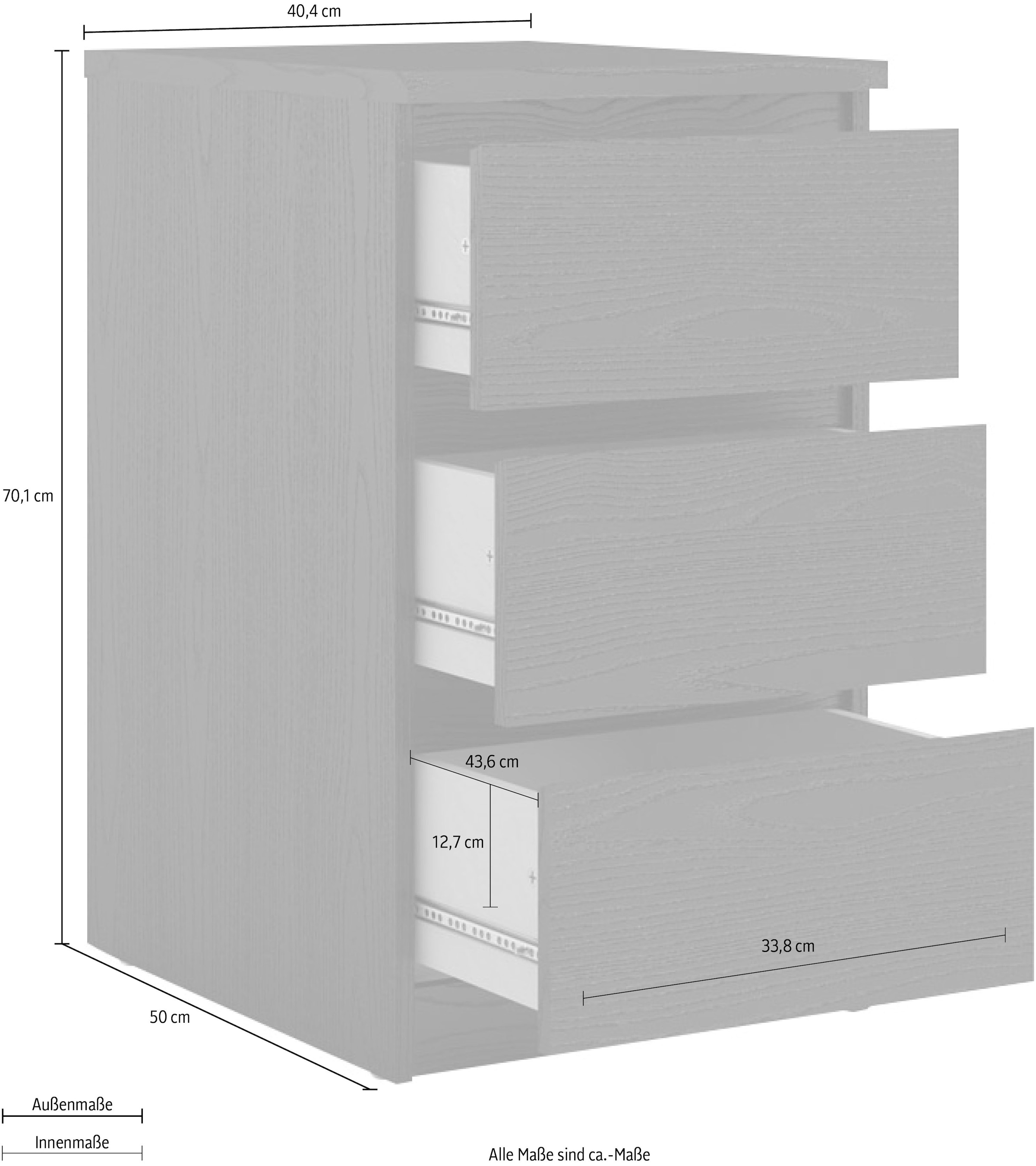 INOSIGN Kommode »Naia«, Elegante und modernes Sideboard mit 3 geräumigenSchubladen
