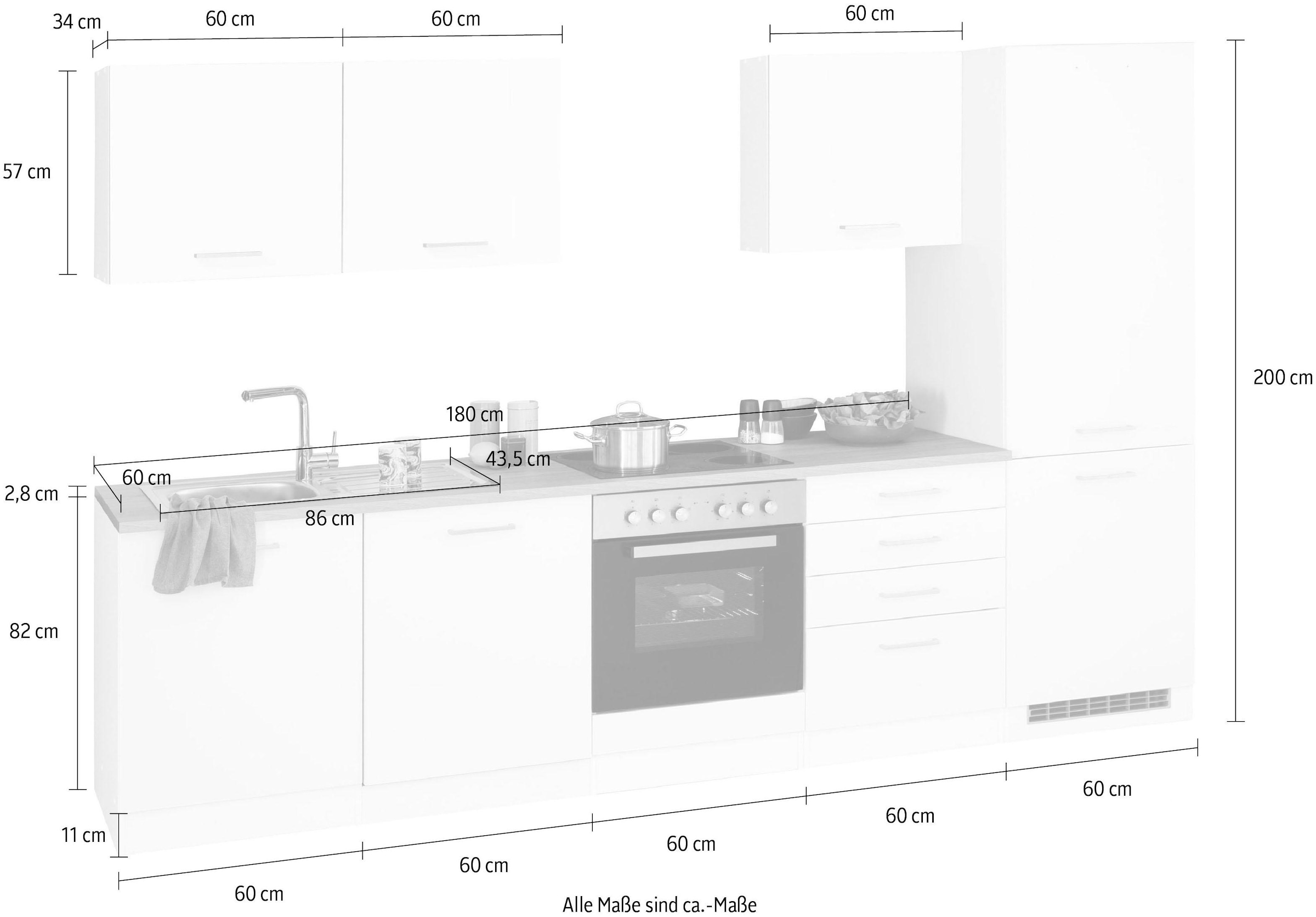 KOCHSTATION Küchenzeile »KS-Visby«, ohne E-Geräte, 240 cm, für Kühl/Gefrierkombination und Geschirrspüler