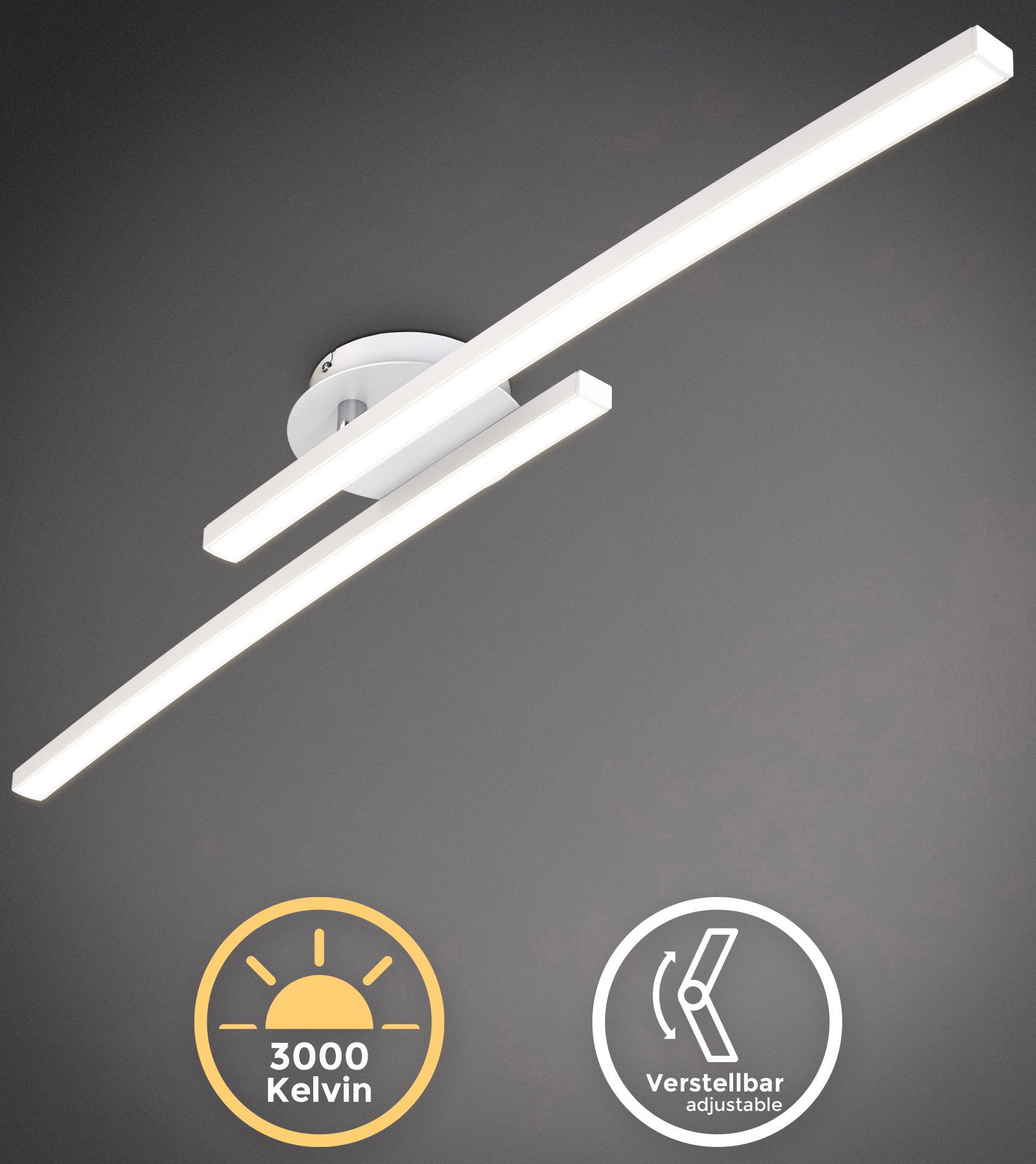 B.K.Licht LED Deckenleuchte »BK_DL1488 Deckenlampe, 12W, 3000K warmweißes Licht, 1100 Lm«, 2 flammig, Leuchtmittel LED-Modul | LED fest integriert, 2-flammig, Geschwungene-Optik, Schwenkbar, Weiß