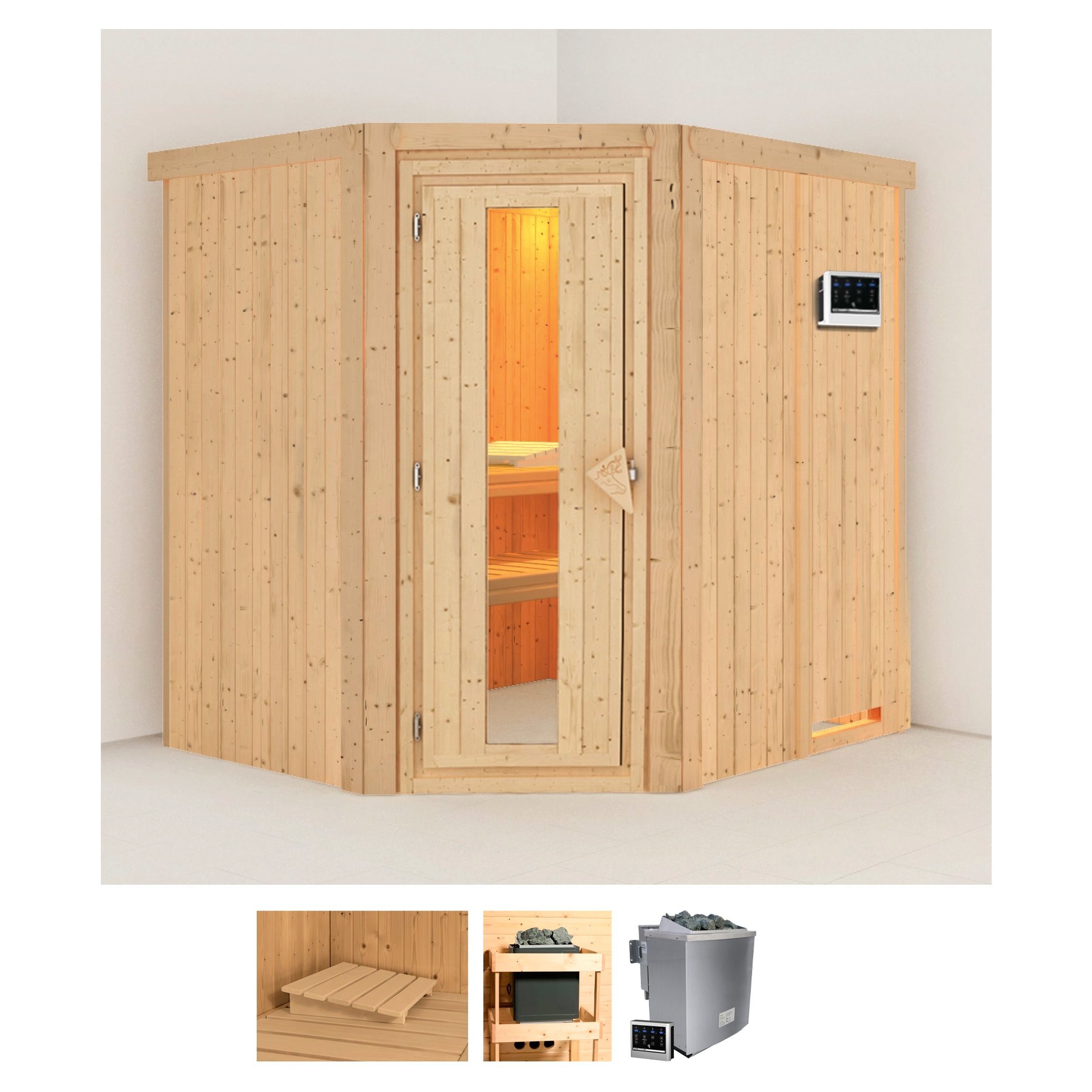 Karibu Sauna »Stine«, (Set), 4,5-kW-Bio-Ofen mit externer Steuerung