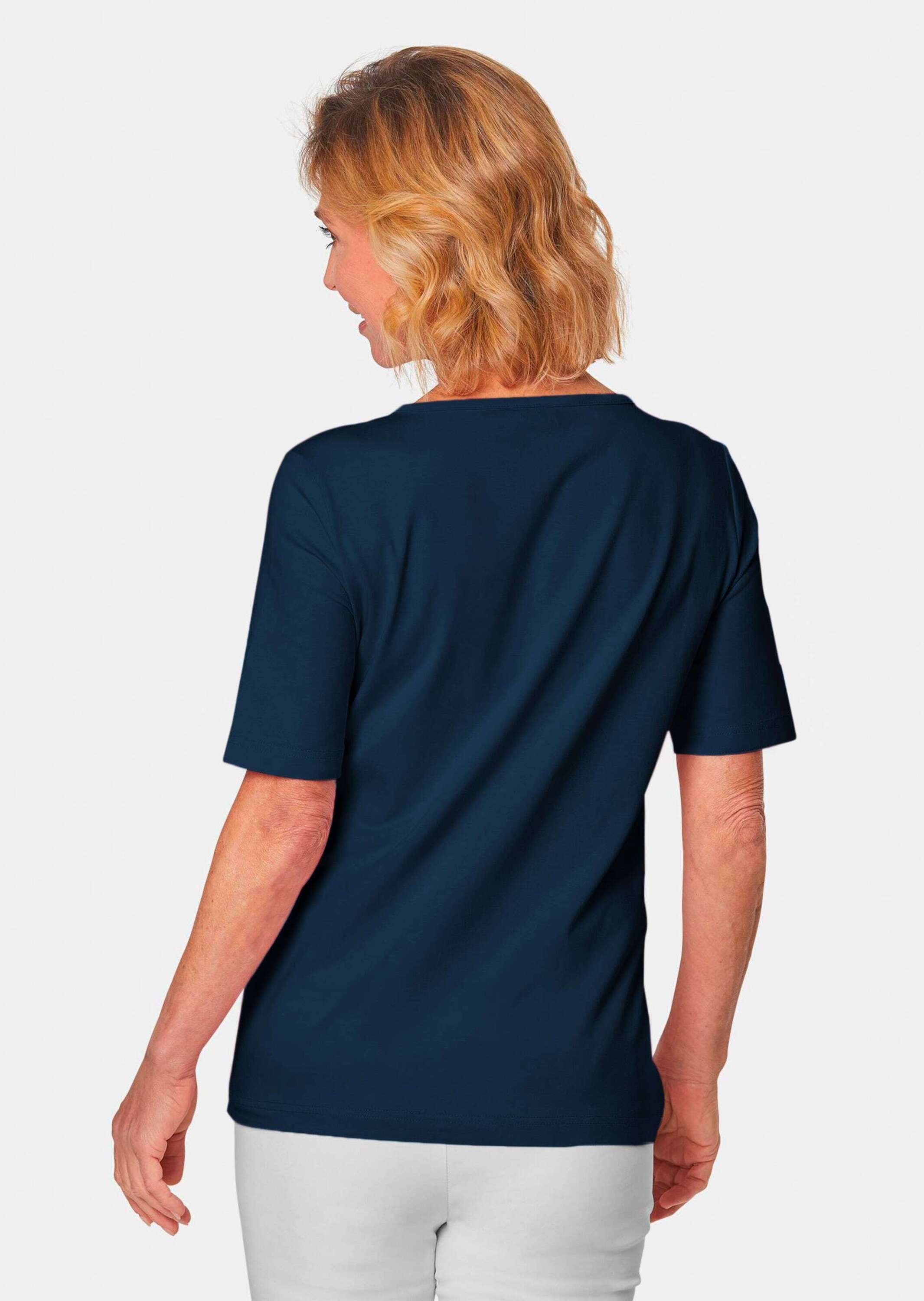 GOLDNER Langarm-Poloshirt »T-Shirt mit charmantem Ausschnitt und Schmucksteinchen«