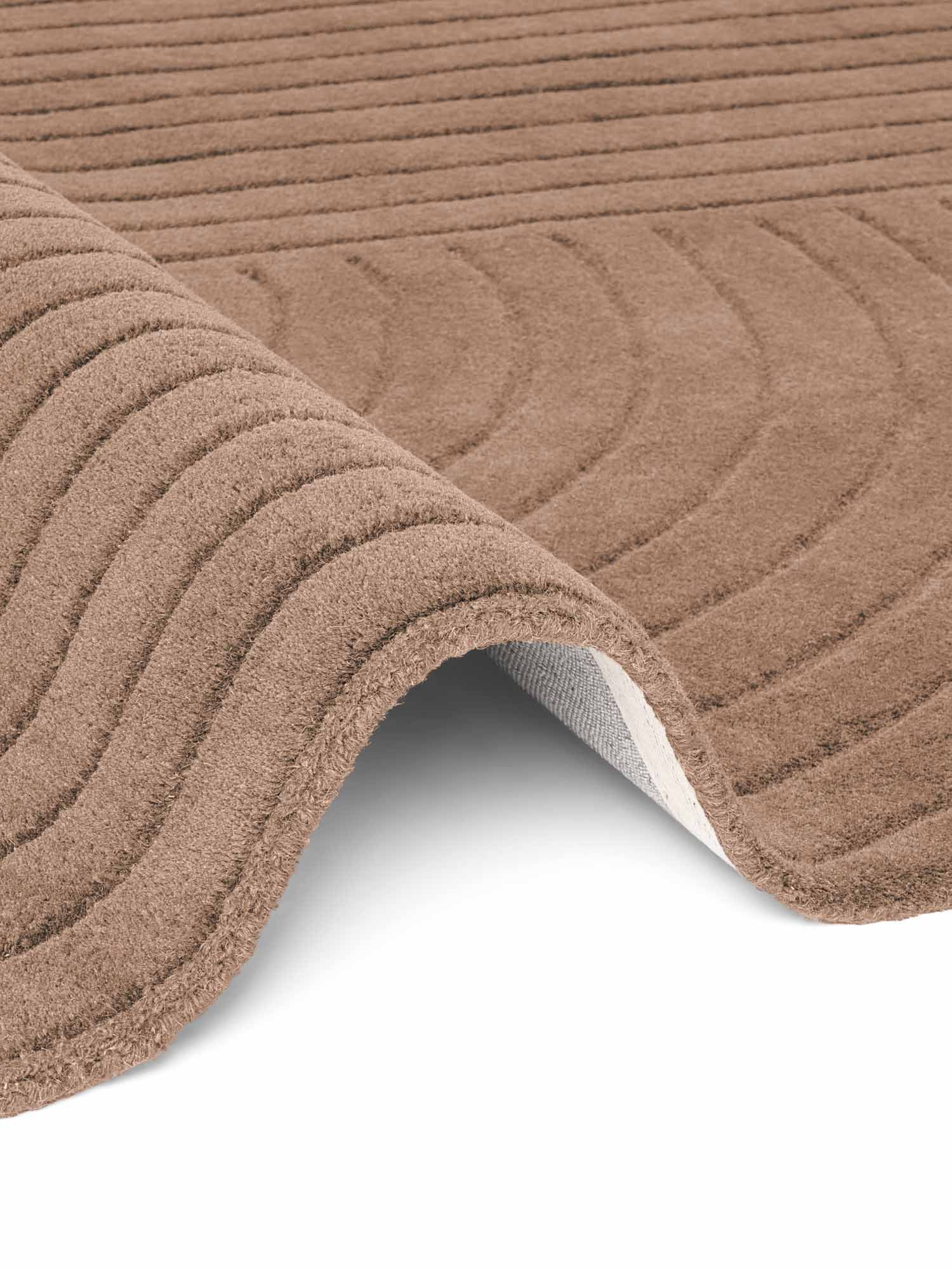 vikosa Wollteppich »Arcura« rund 15 mm Höhe Wolle Handgemacht, Hoch-Tief-Effekt, Geometrisches Linien Wellendesign