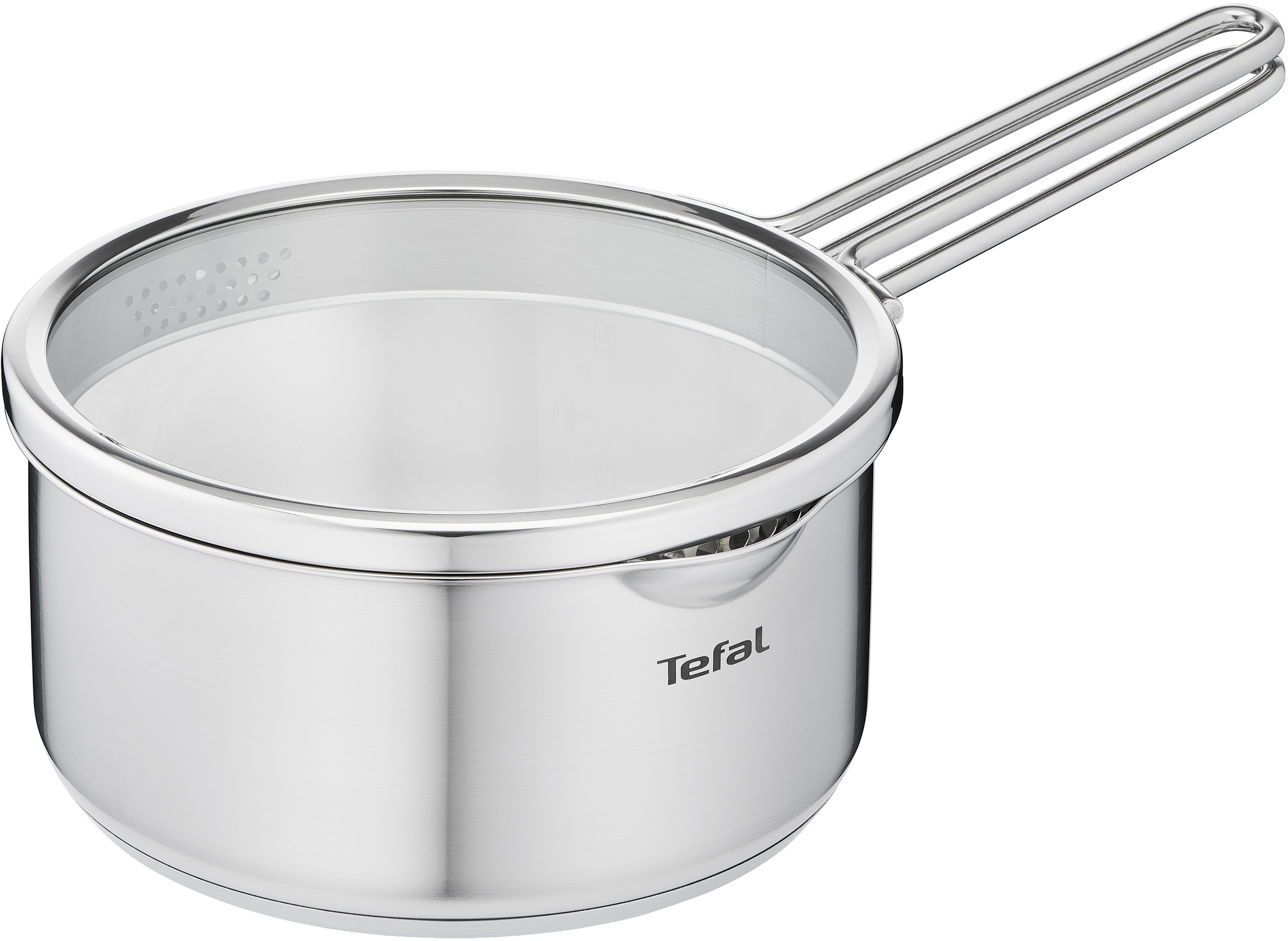 Tefal Kasserolle »Nordica«, Edelstahl, (1 tlg.), Ø 16 cm, Messskala, Wärmeverteilungsboden, Doppelgriffe, Ausgießhilfen, minimalistisches Design, robuster Boden, alle Herdarten, induktionsgeeignet