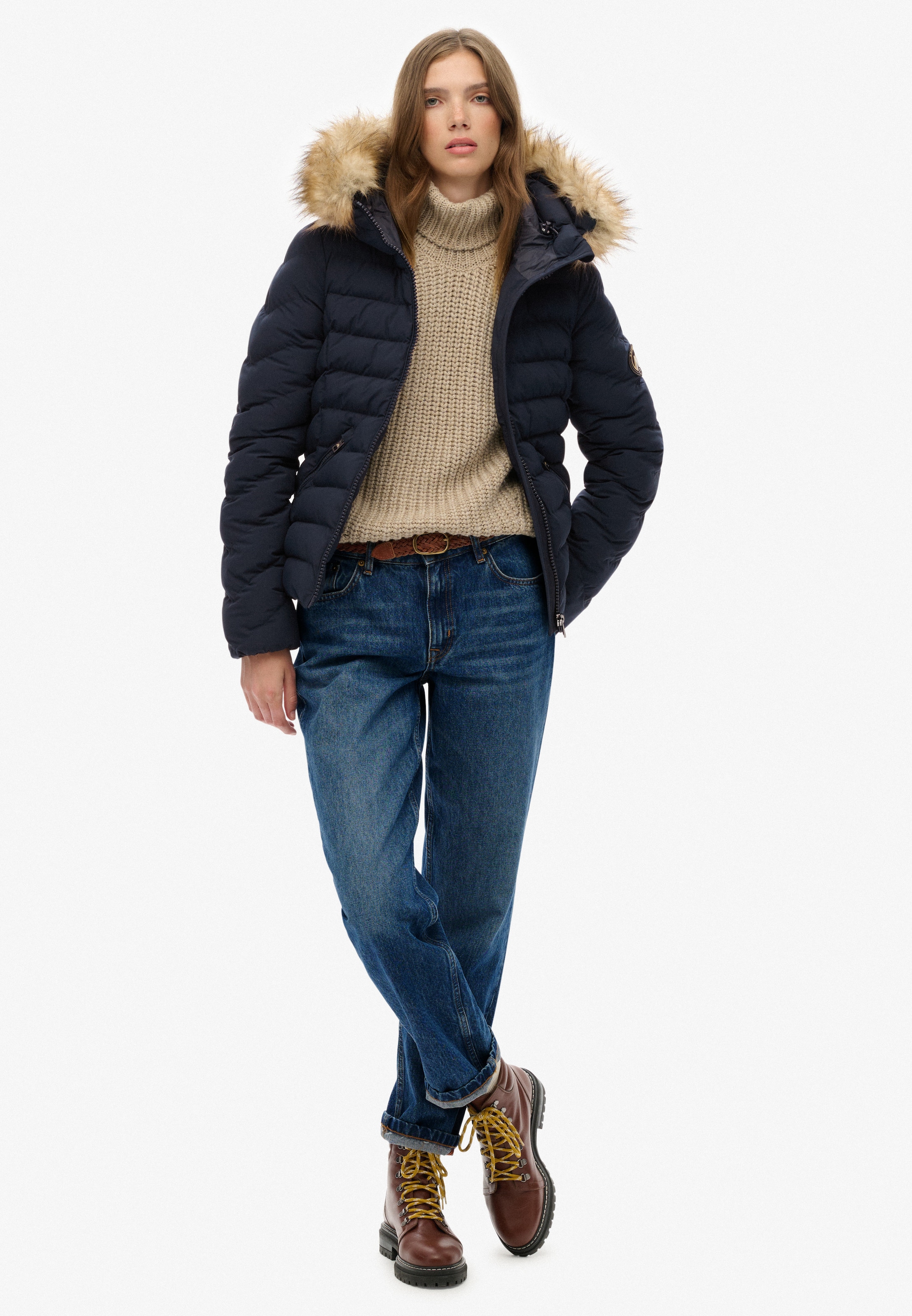 Superdry Steppjacke »FUJI FAUX FUR HOOD PADDED JKT« mit Kapuze