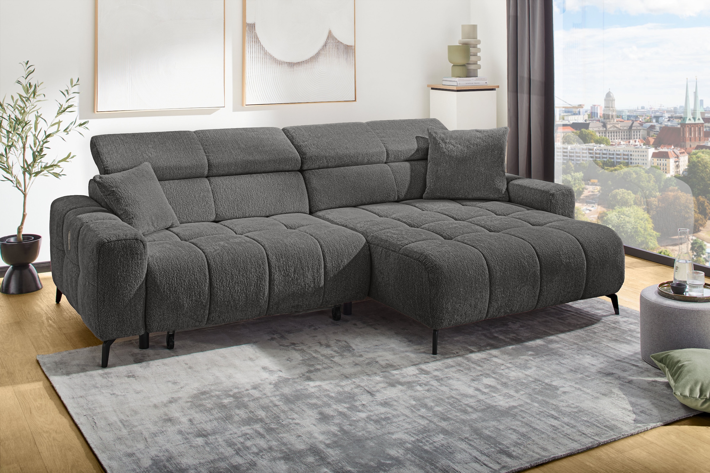 Jockenhöfer Gruppe Ecksofa »Racer, L-Form, B: 290cm, mit 60 cm elektrischer Sitztiefenverstellung« 140kg Belastbarkeit je Sitz, verstellbaren Kopfstützen, USB-Ports