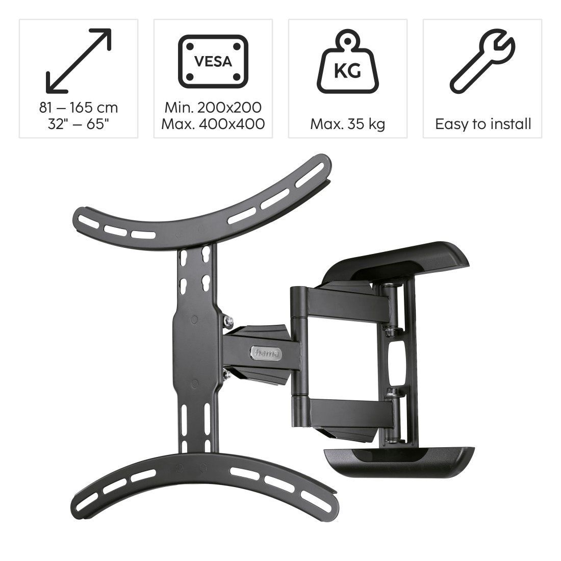 Hama TV-Wandhalterung »Halterung, schwenkbar, neigbar, ausziehbar von 81 - 165 (32" - 65")« bis 165 cm Zoll max. 35 kg