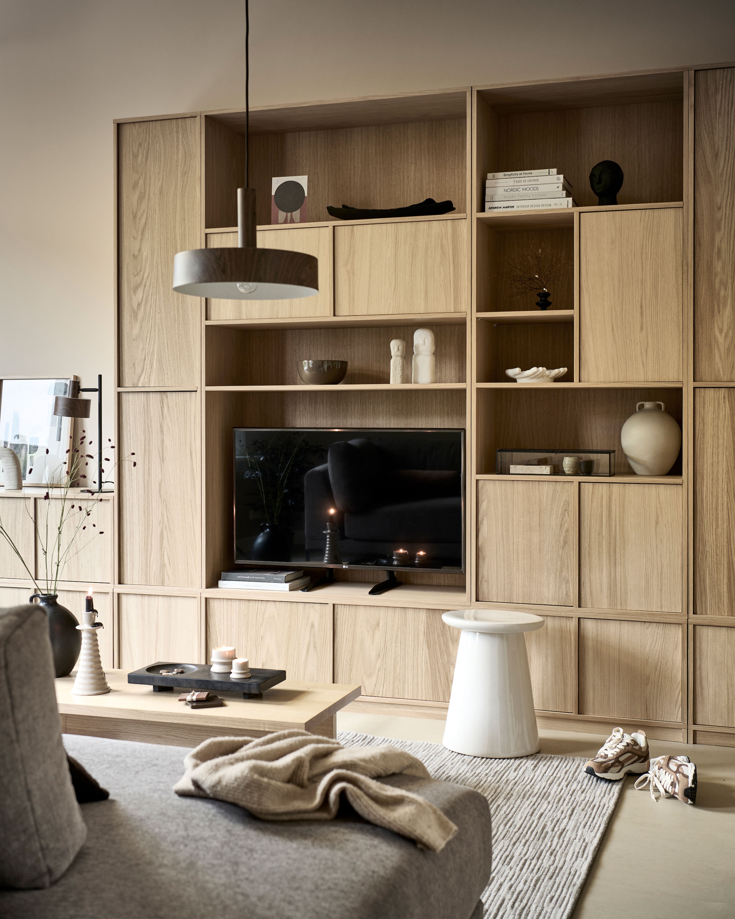 WOOOD Mehrzweckschrank »Modulair Eichenholzfurnier mit Druckmechanismus 40x40x199 cm« Tragkraft 15 kg pro Boden, sichtbare Maserung, einfach zu montieren