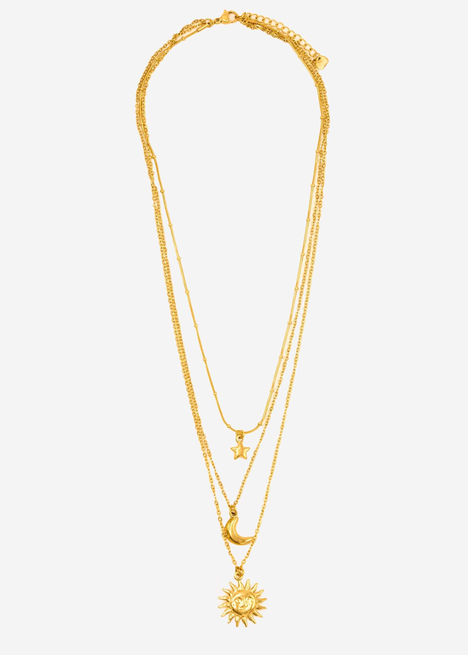 SASSYCLASSY Charm-Kette »Halsketten Set mit Anhängern für Damen« Goldfarbene Layeringketten mit verstellbarem Verschluss