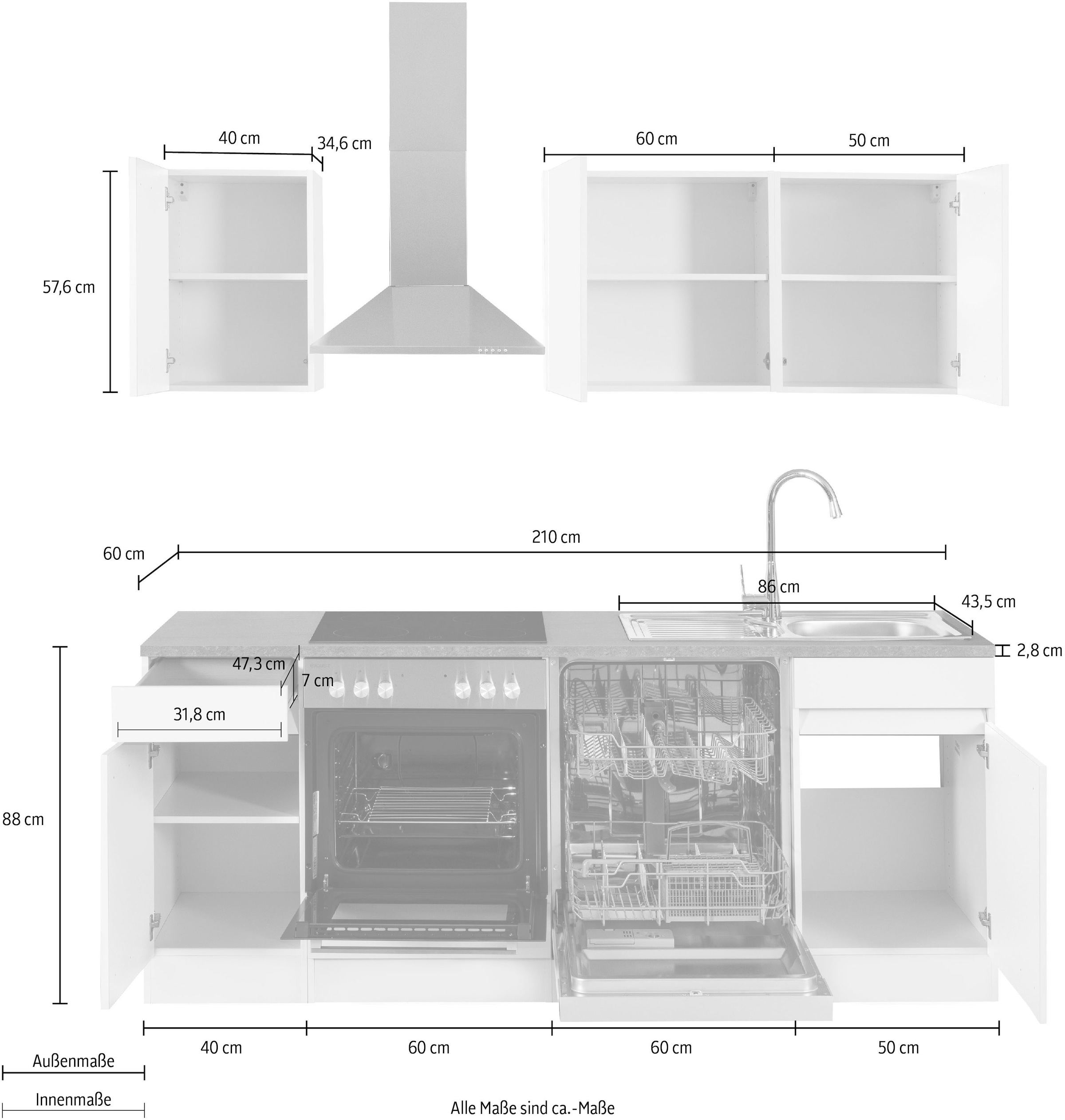 OPTIFIT Küchenzeile »Roth«, ohne E-Geräte, Breite 210 cm