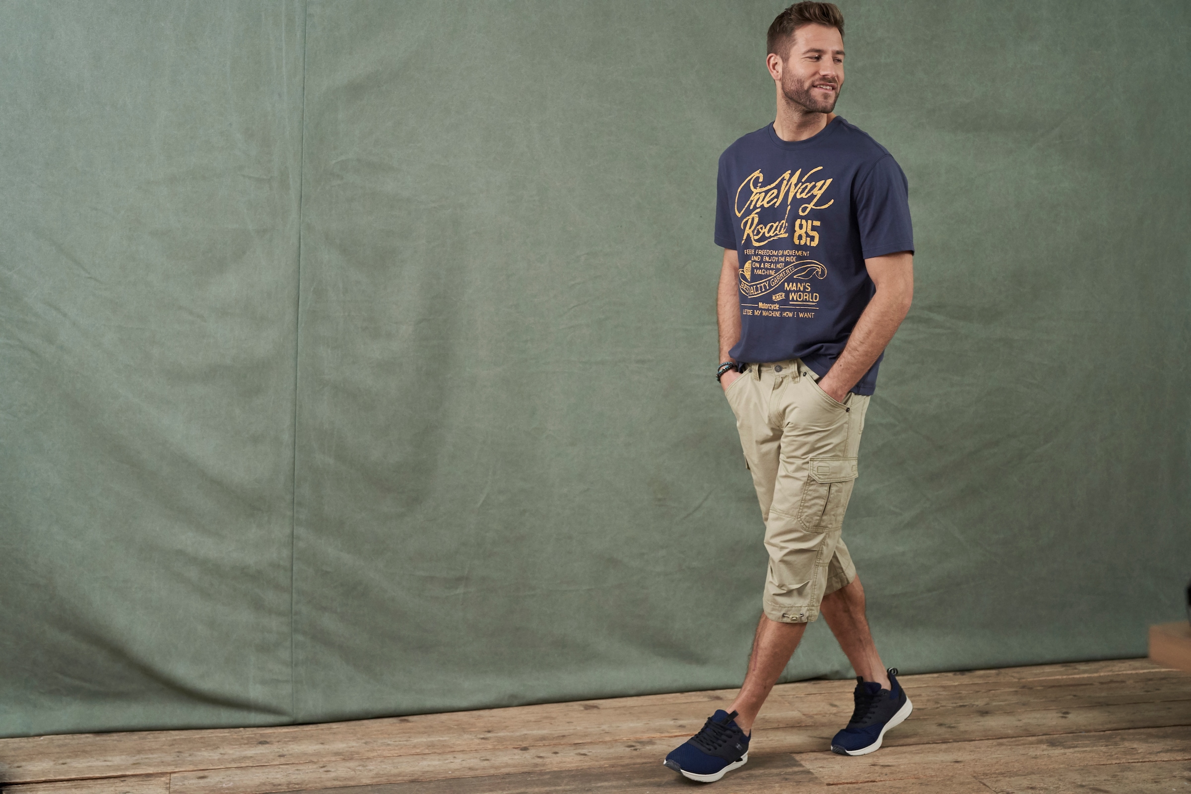 Man's World T-Shirt, Kurzarm, Regular Fit, mit Print, Rundhals, im Used-Look