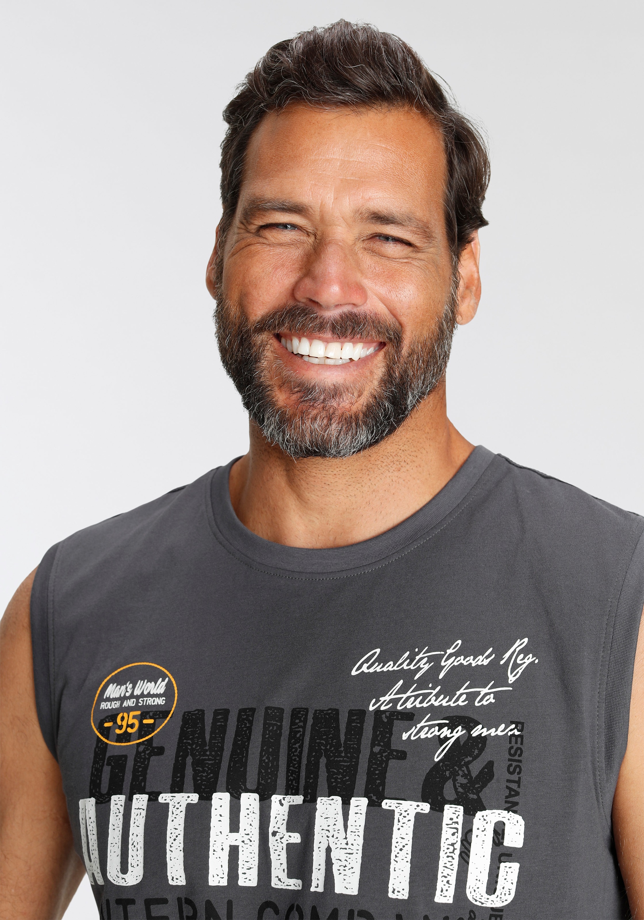 Man's World Muscleshirt, ohne Ärmel, bedruckt, Rundhalsausschnitt, aus Baumwolle