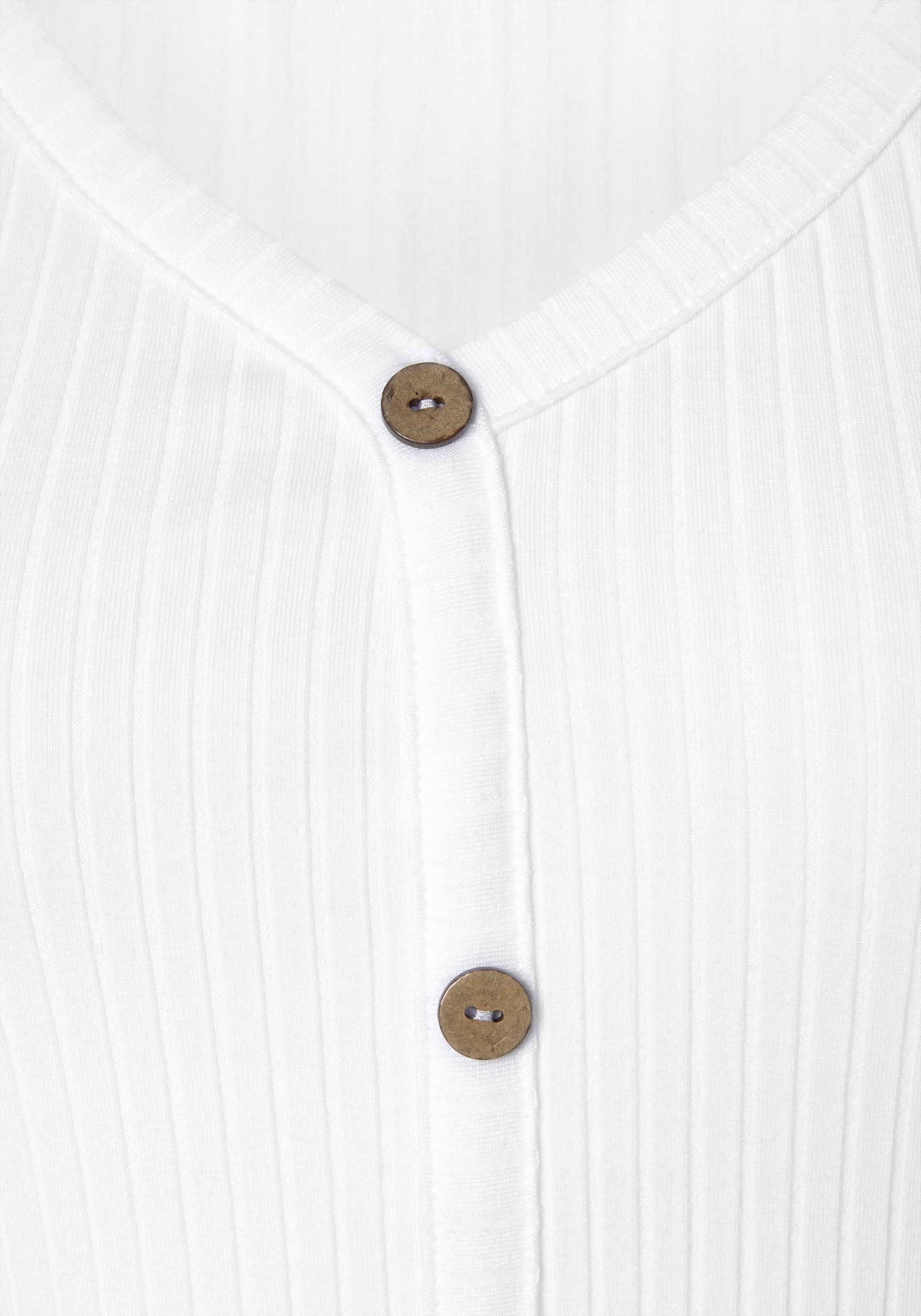 LASCANA Kurzarmshirt, aus Rippware mit Zierknopfleiste, T-Shirt, V-Ausschnitt