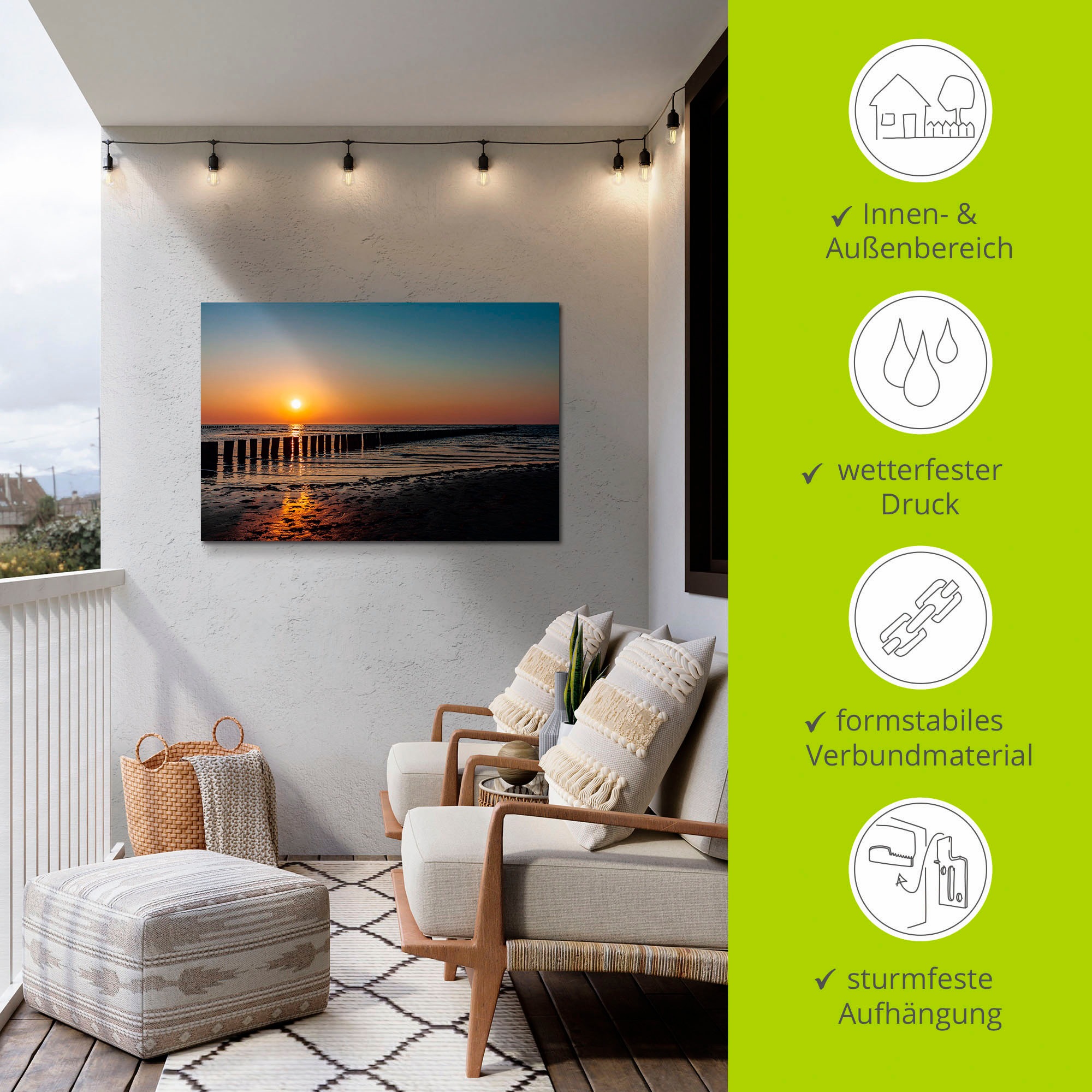 Artland Wandbild »Sonnenuntergang an Ostsee Insel Poel«, Bilder vom Sonnenuntergang & -aufgang (1 Stück), in vielen Größen & Produktarten - Alubild / Outdoorbild, Leinwandbild, Poster, Wandaufkleber / Wandtattoo auch für Badezimmer geeignet