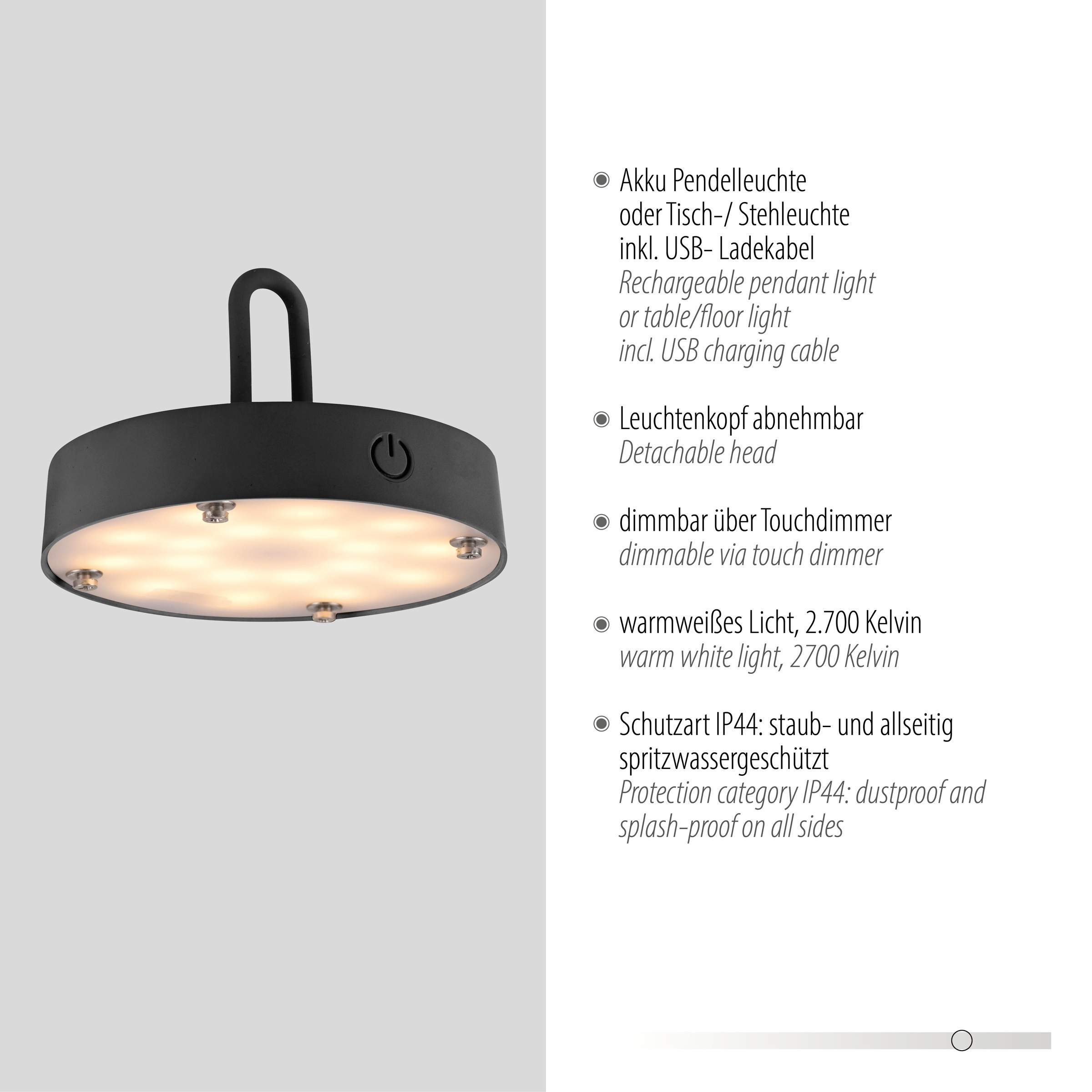 JUST LIGHT Pendelleuchte »AKUBA«, 1 flammig, Leuchtmittel LED-Modul | LED fest integriert, Akkuleuchte