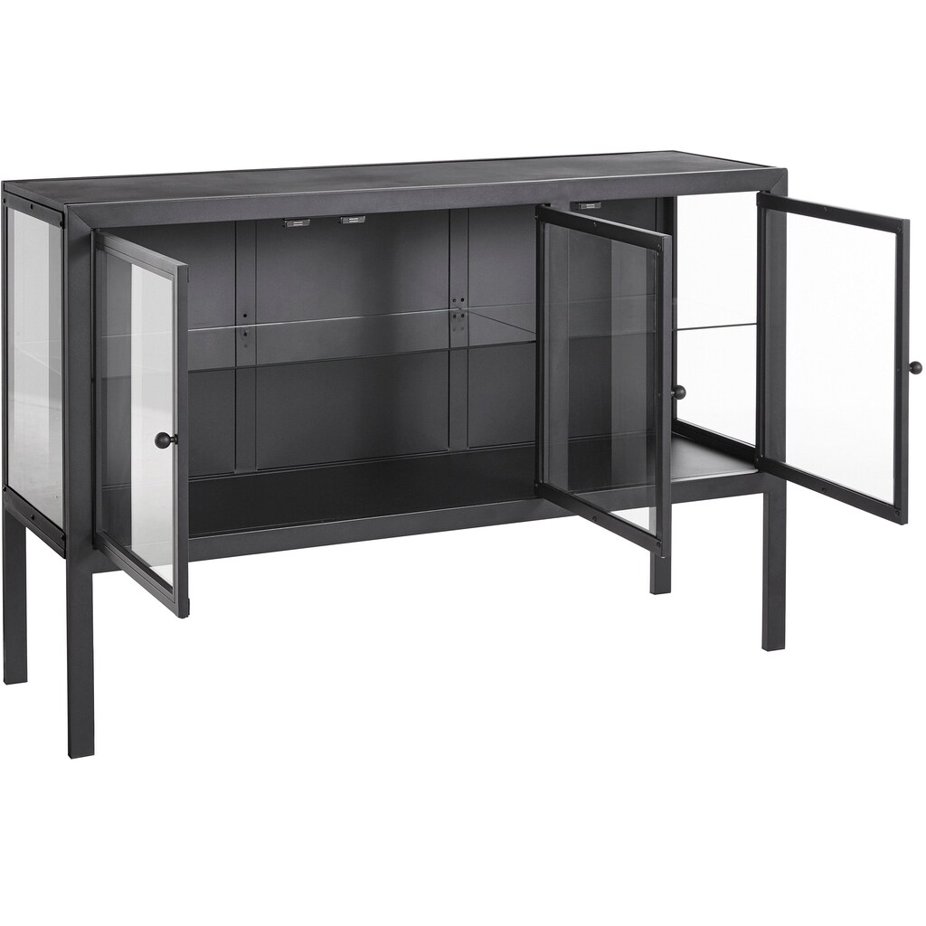 Leonique Sideboard »Ashlee«, aus Metall gefertigt, Glaseinlegeböden und Glastüren, Breite 139 cm