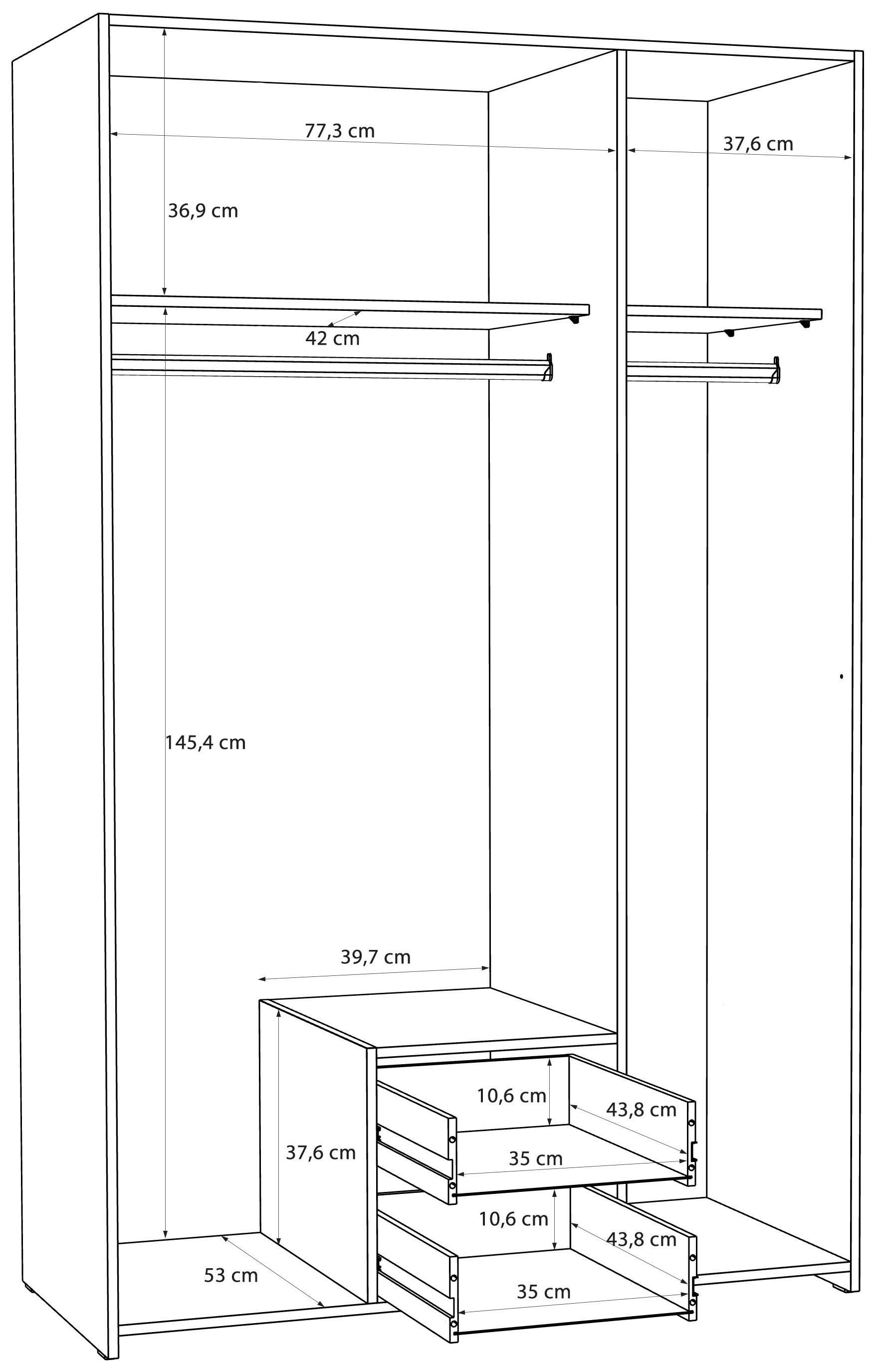 FORTE Kleiderschrank »ECONOBOX, Drehtürenschrank 120cm, mit Spiegel, 2 Schubkästen« B/H/T 119,4/190,5/54,4 cm, Old Wood Vintage/Betonoptik dunkelgrau
