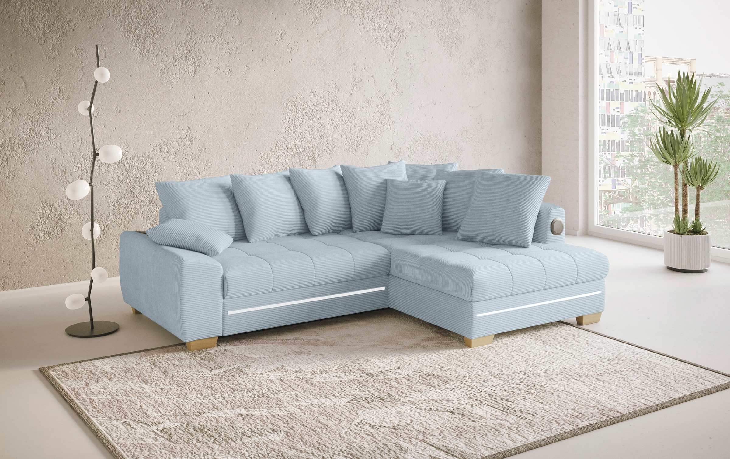 Mr. Couch Ecksofa »Nikita II, L-Form«, mit Kaltschaum, RGB-LED, Soundsystem, wahlweise mit Bett, Bettkasten