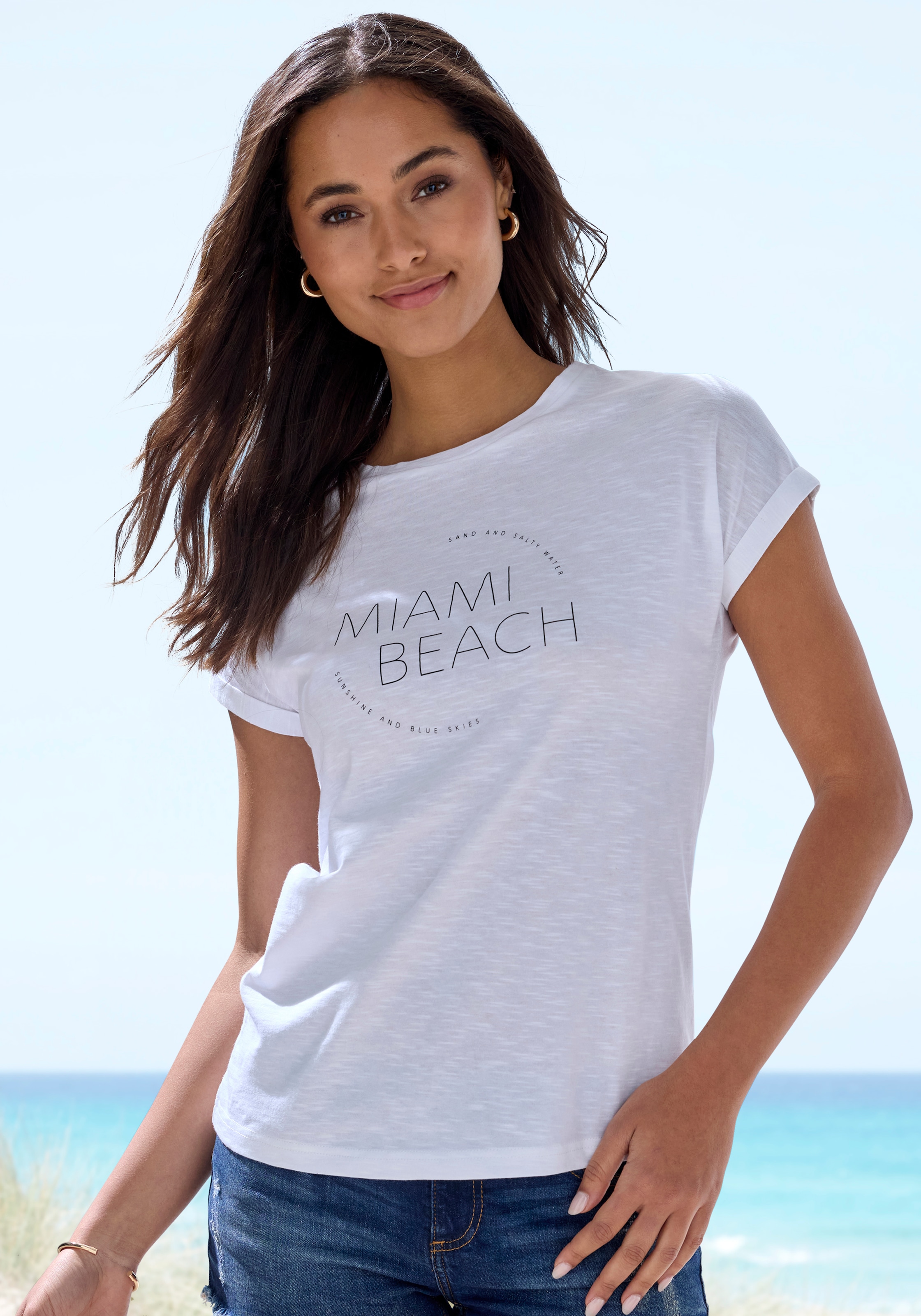 Vivance T-Shirt »mit modischem Frontprint«, (2er-Pack), aus weicher Baumwoll-Qualität