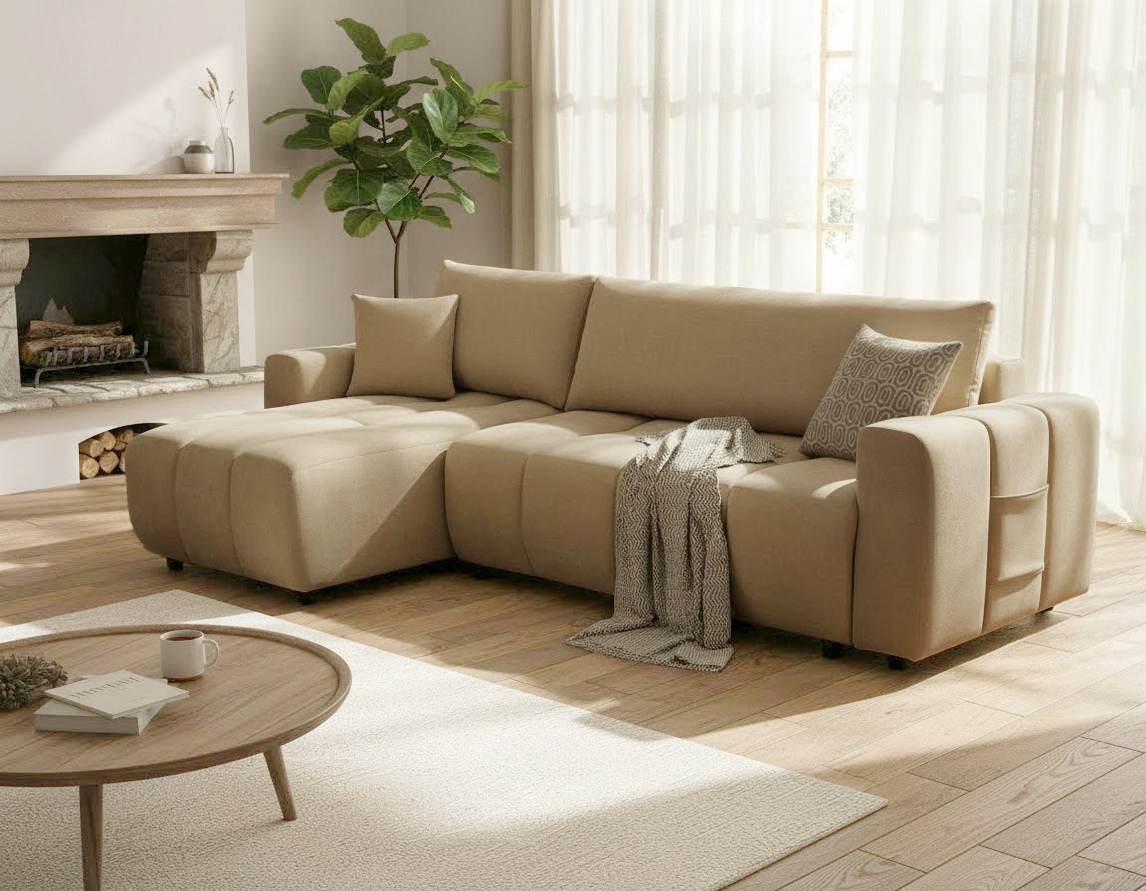 OTTO home Ecksofa »YLVAA L-Form, 241 cm/Schlafsofa (132/200)-OTTO. Verlässliche Qualität« Bettkasten, Tonnentaschen-Federkern, Feinstruktur weich