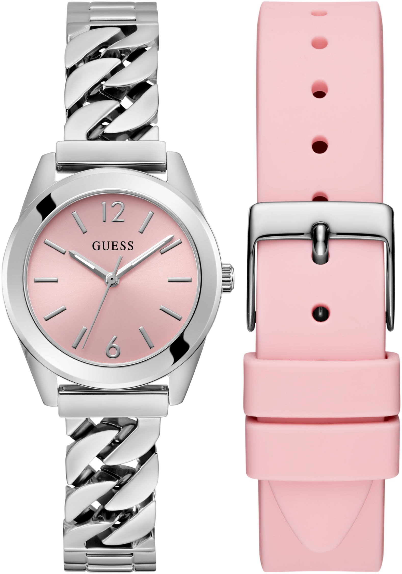 Guess Quarzuhr »SERENA« Armbanduhr, Damenuhr, Edelstahlarmband, Geschenkidee