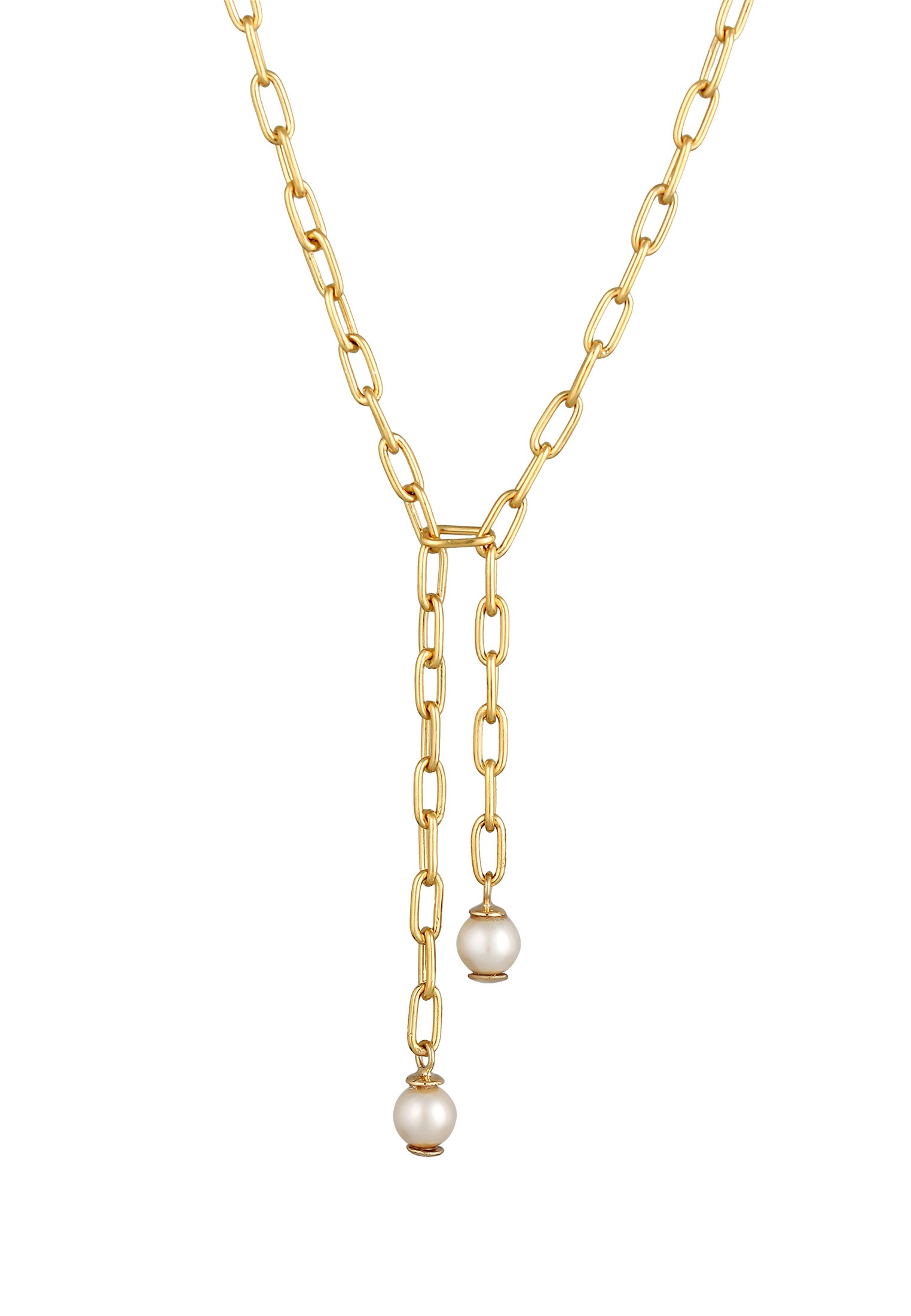 Elli Premium Y-Kette »Halskette Y-Kette Gliederkette Synthetische Perle Weiß 925 Sterling Silber«
