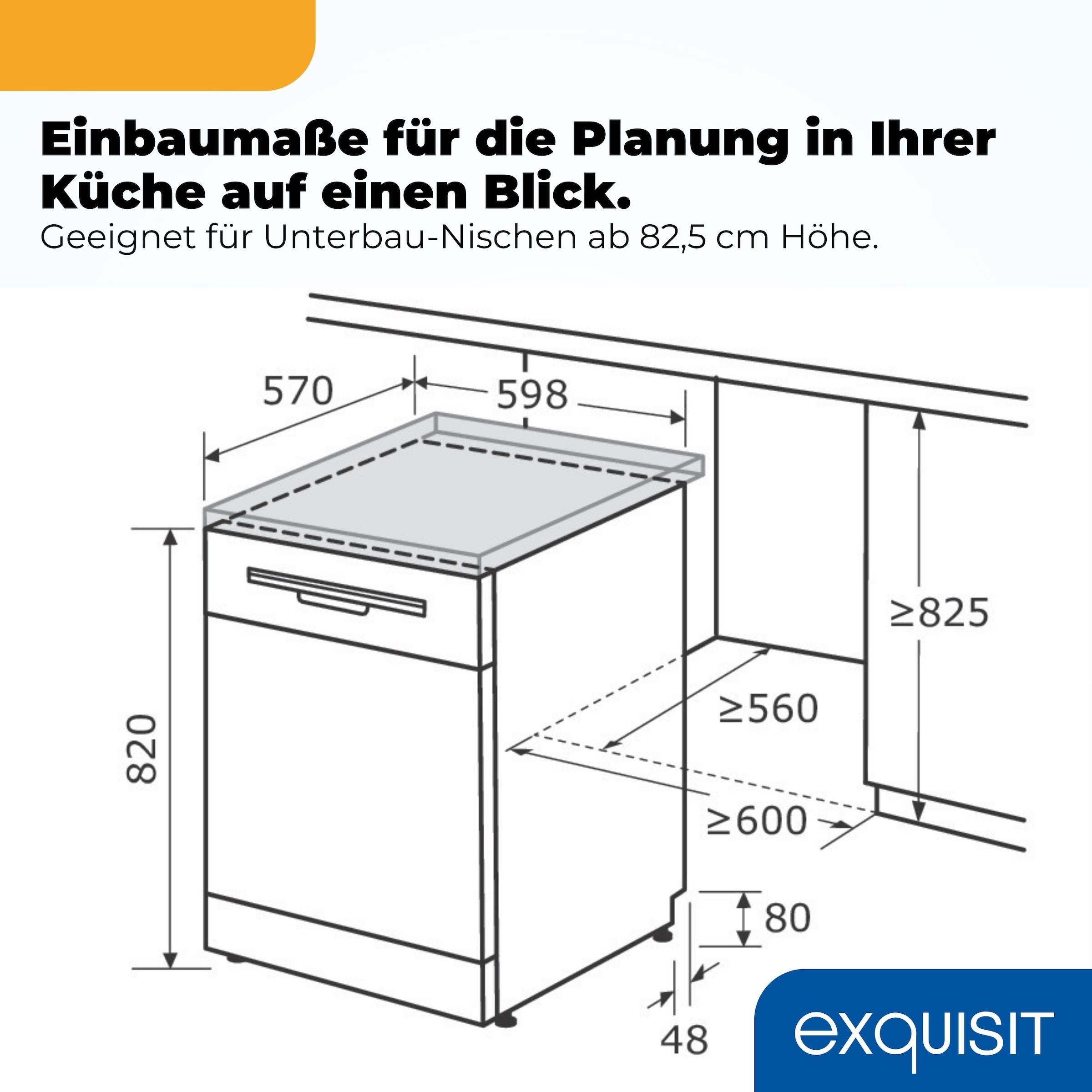 exquisit Standgeschirrspüler 9114 »GSP9114-451D schwarz« 11,9 l 14 tlg. Maßgedecke 14 Maßgedecke & flüsterleise 49 dB – stark und angenehm ruhig