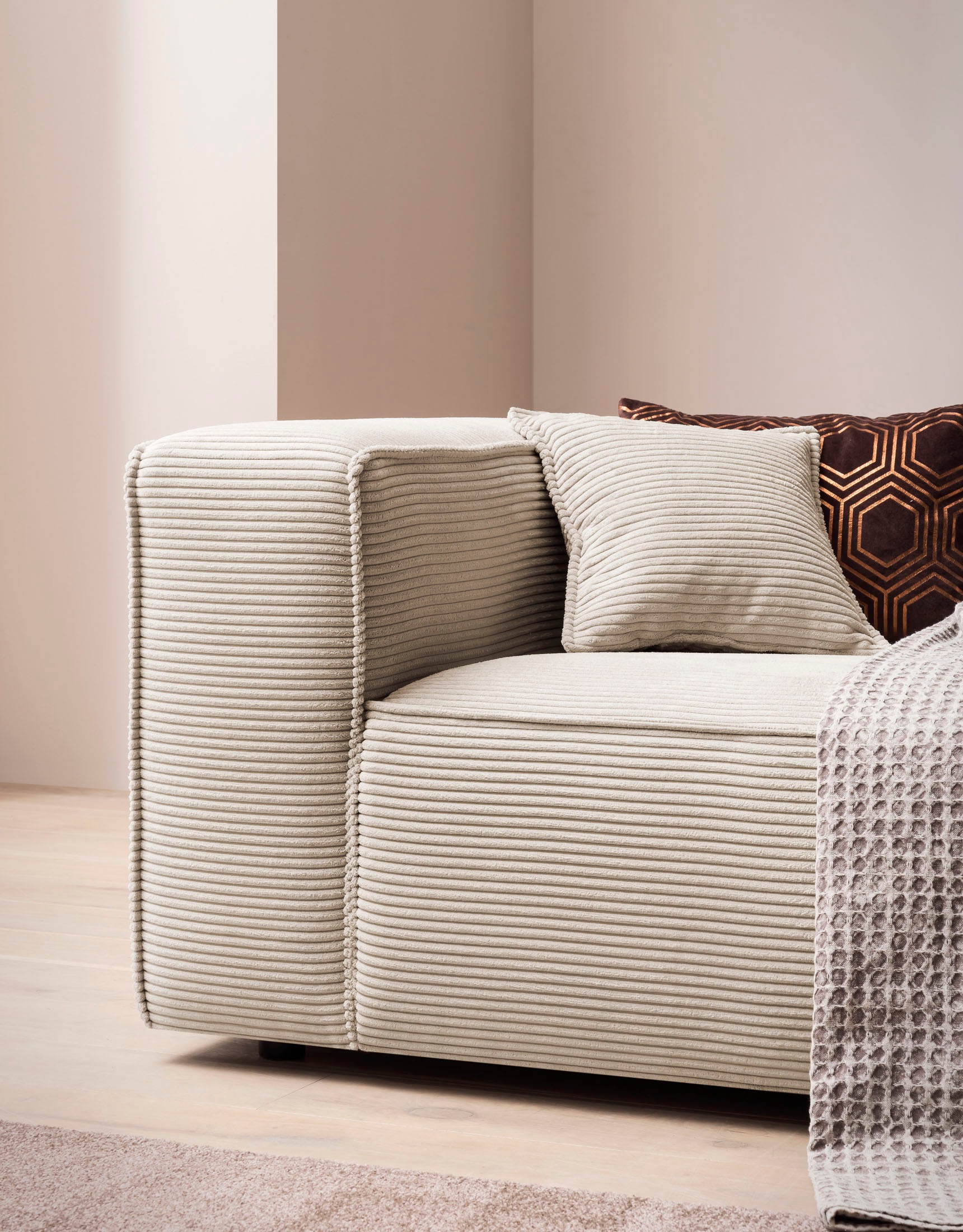 LeGer Home by Lena Gercke 3-Sitzer »PIARA, XXL Sofa mit Kedernaht, Big-Sofa in Cord oder Leinenoptik«, schwarze Füße, bequemer Sitzkomfort, extra tiefe Sitzfläche