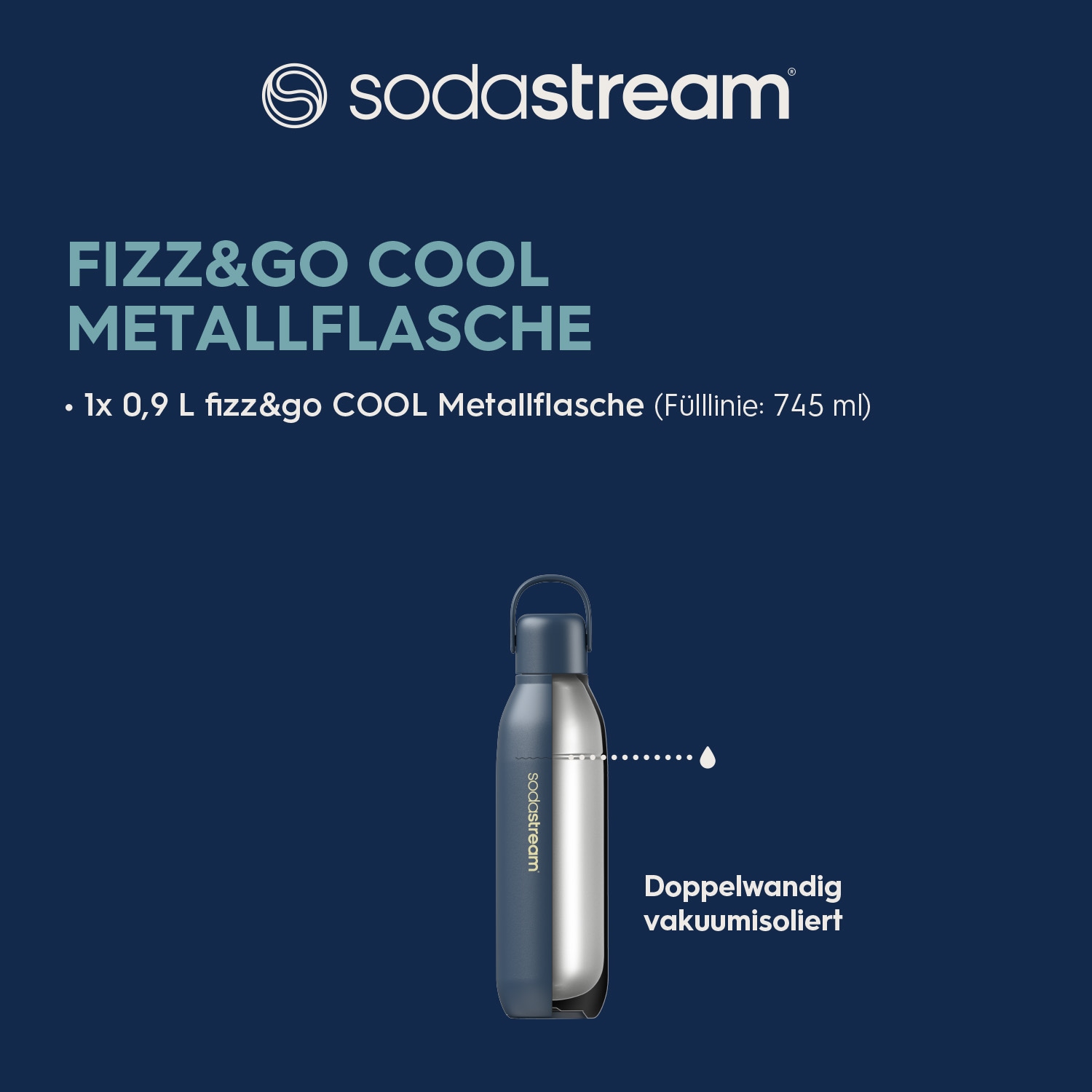 SodaStream Thermoflasche »Metallflasche Fizz&go COOL DWS, 0,9 l, Trinkflasche« kompatibel mit SodaStream DUO, E-DUO, TERRA, ART & ENSO Wassersprudler