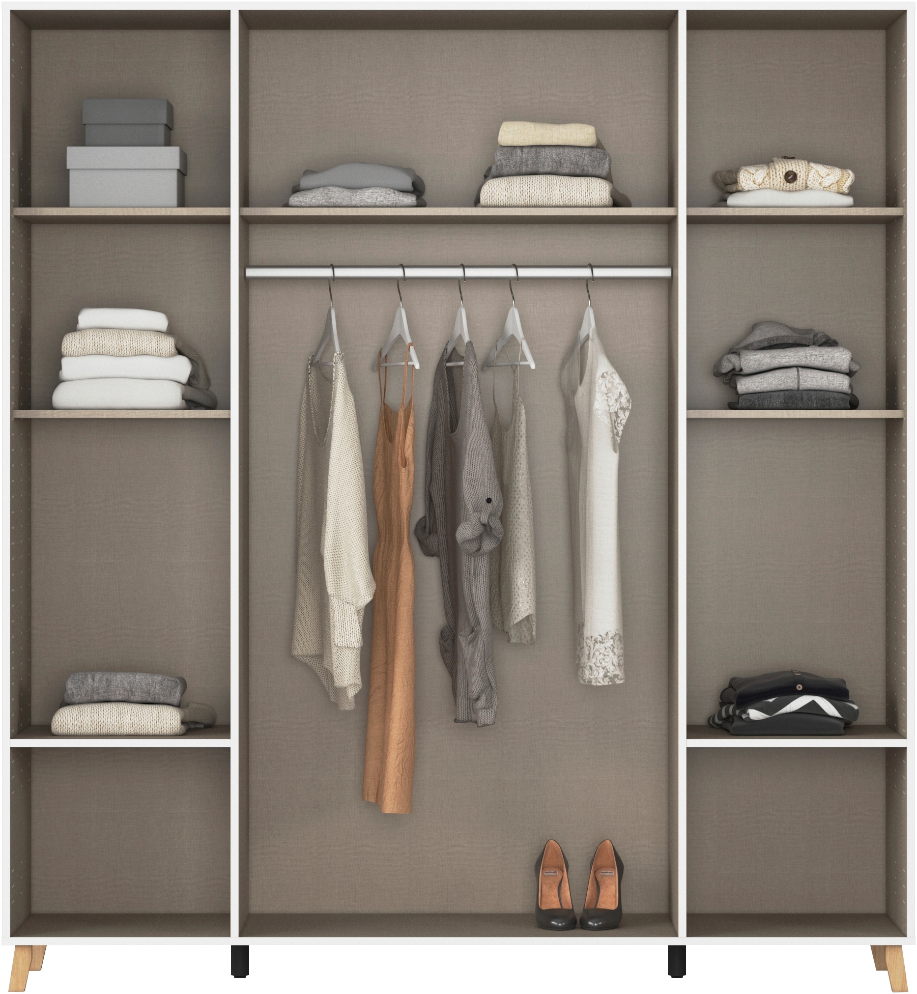 rauch Drehtürenschrank »Kleiderschrank Schrank Garderobe Wäscheschrank SHINJO«, (in 3 verschiedenen Ausstattungen BASIC/CLASSIC/PREMIUM), Griffe und Füße aus Massivholz mit 2 Schubladen MADE IN GERMANY