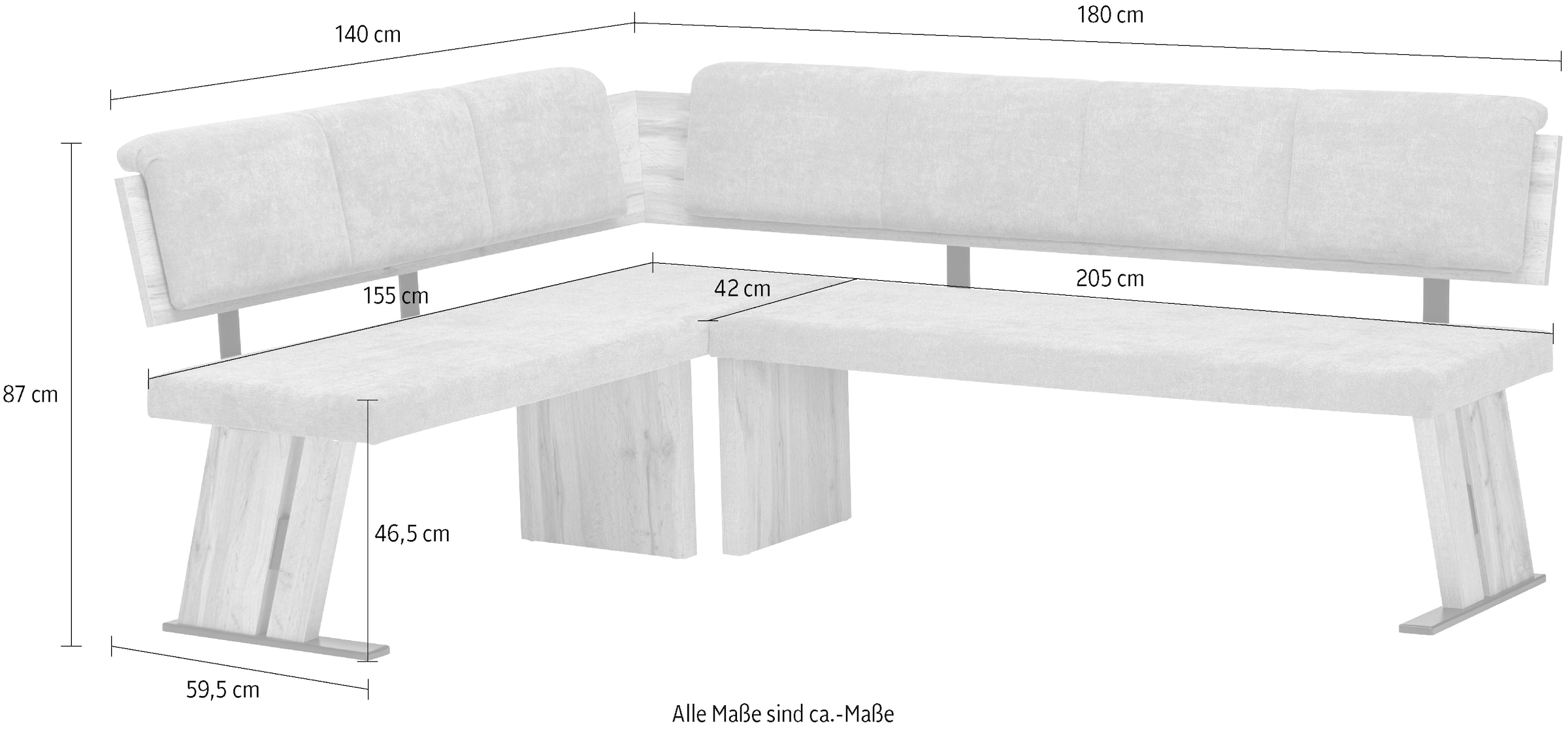 massivline&more Eckbank »Kristin, Esszimmerbank, Küchenbank, Polstereckbank«, (3 St.), umstellbar, Maße 140 x 180 cm